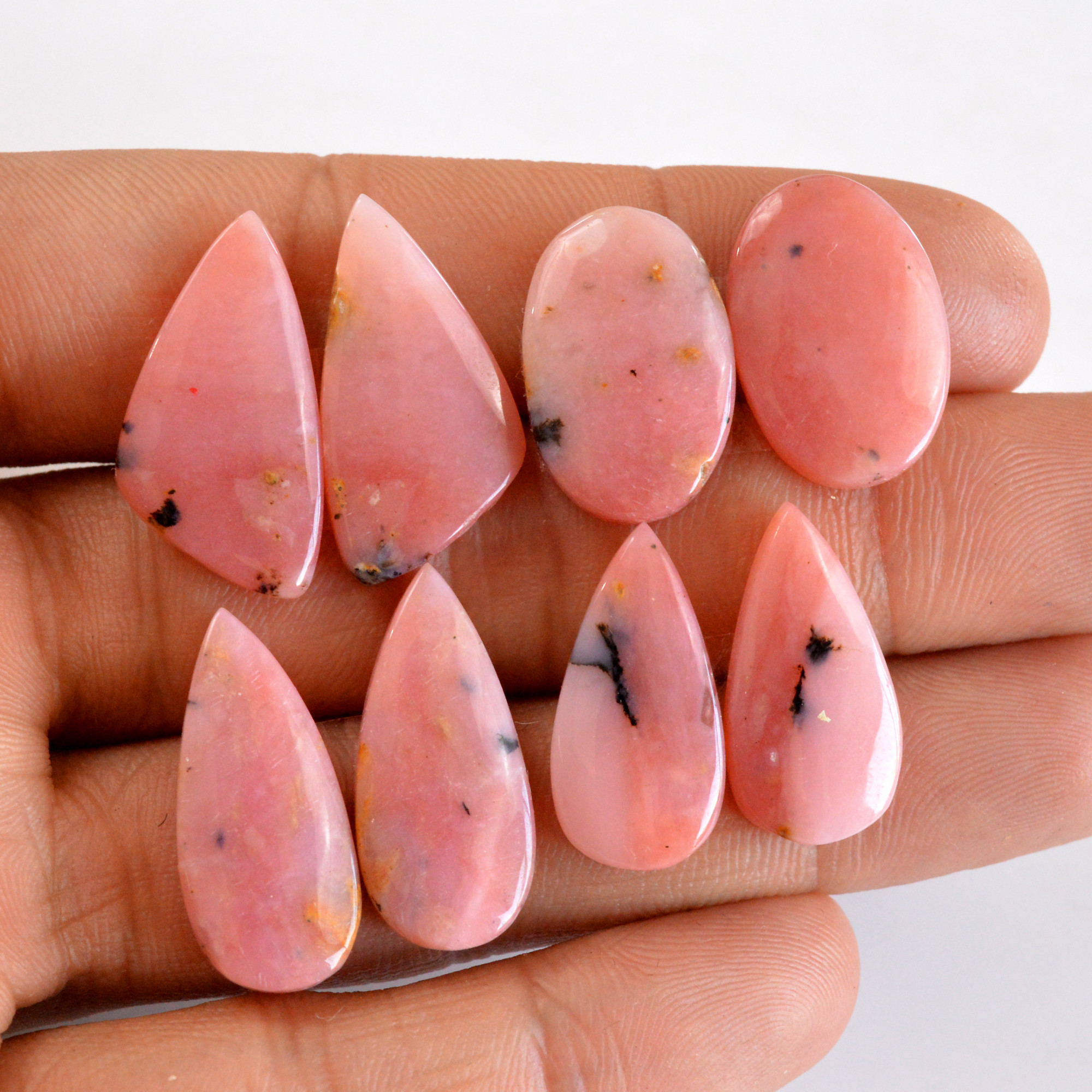 4 Pair 66 Cts Natural Smooth Pink Opal Pairs Mix Loose Gemstone Cabochon Wholesale Lot Size 21x10-25x12mm 14145