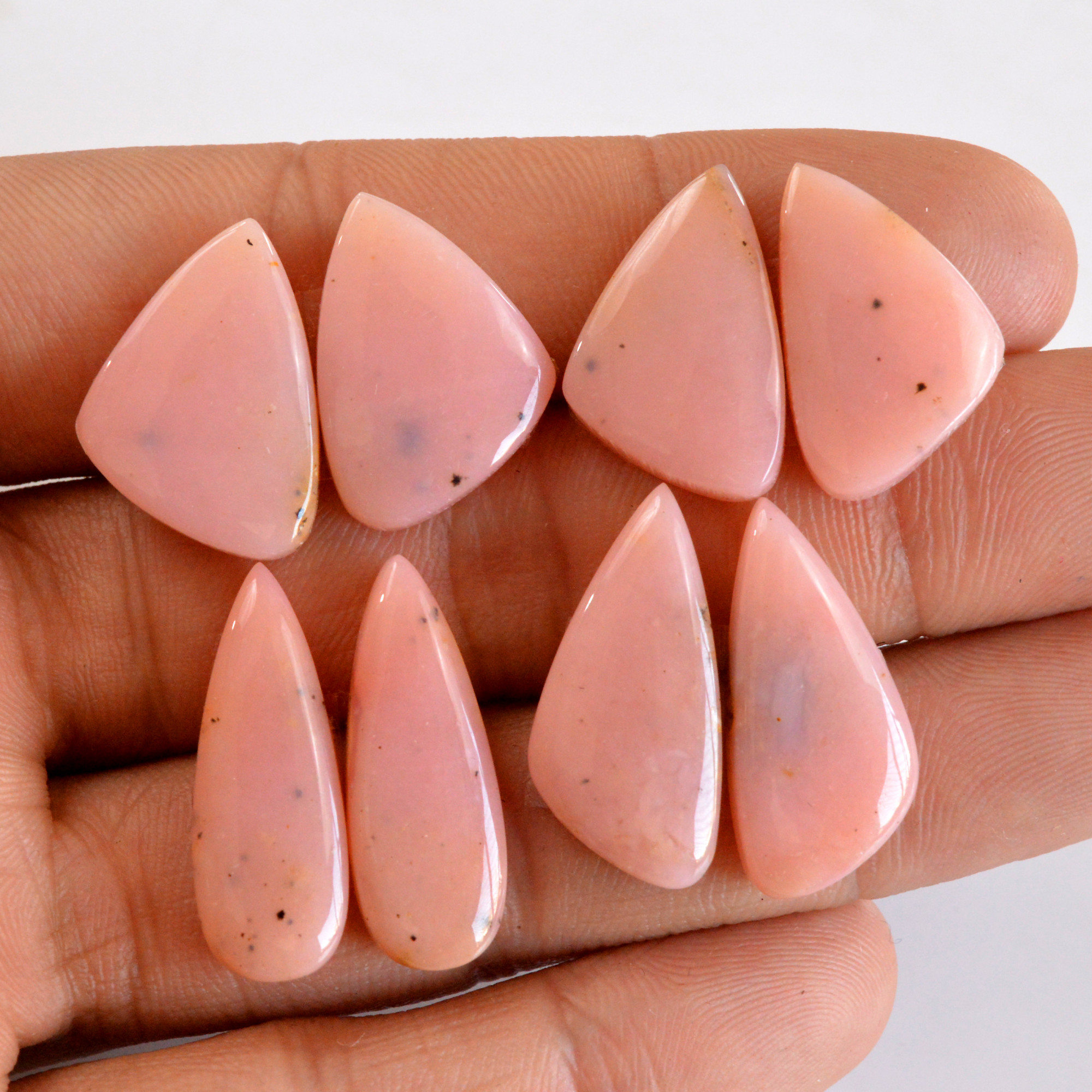 4 Pair 68 Cts Natural Smooth Pink Opal Pairs Mix Loose Gemstone Cabochon Wholesale Lot Size 20x12-25x8mm 14146