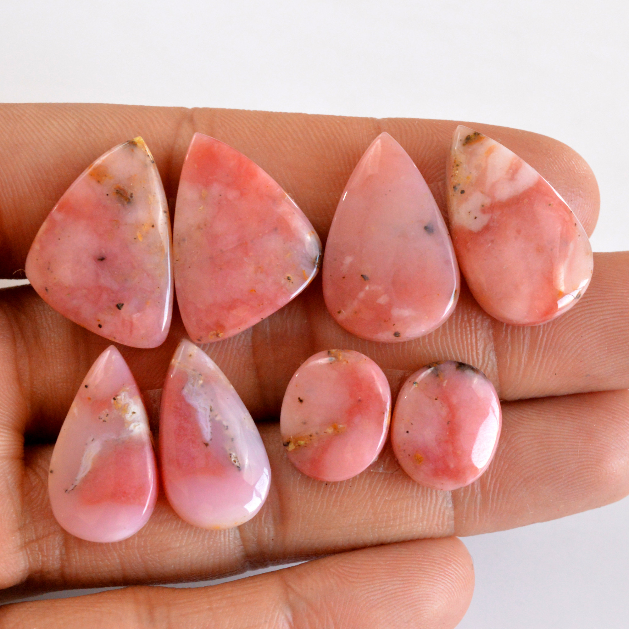 4 Pair 83 Cts Natural Smooth Pink Opal Pairs Mix Loose Gemstone Cabochon Wholesale Lot Size 14x12-24x14mm 14148