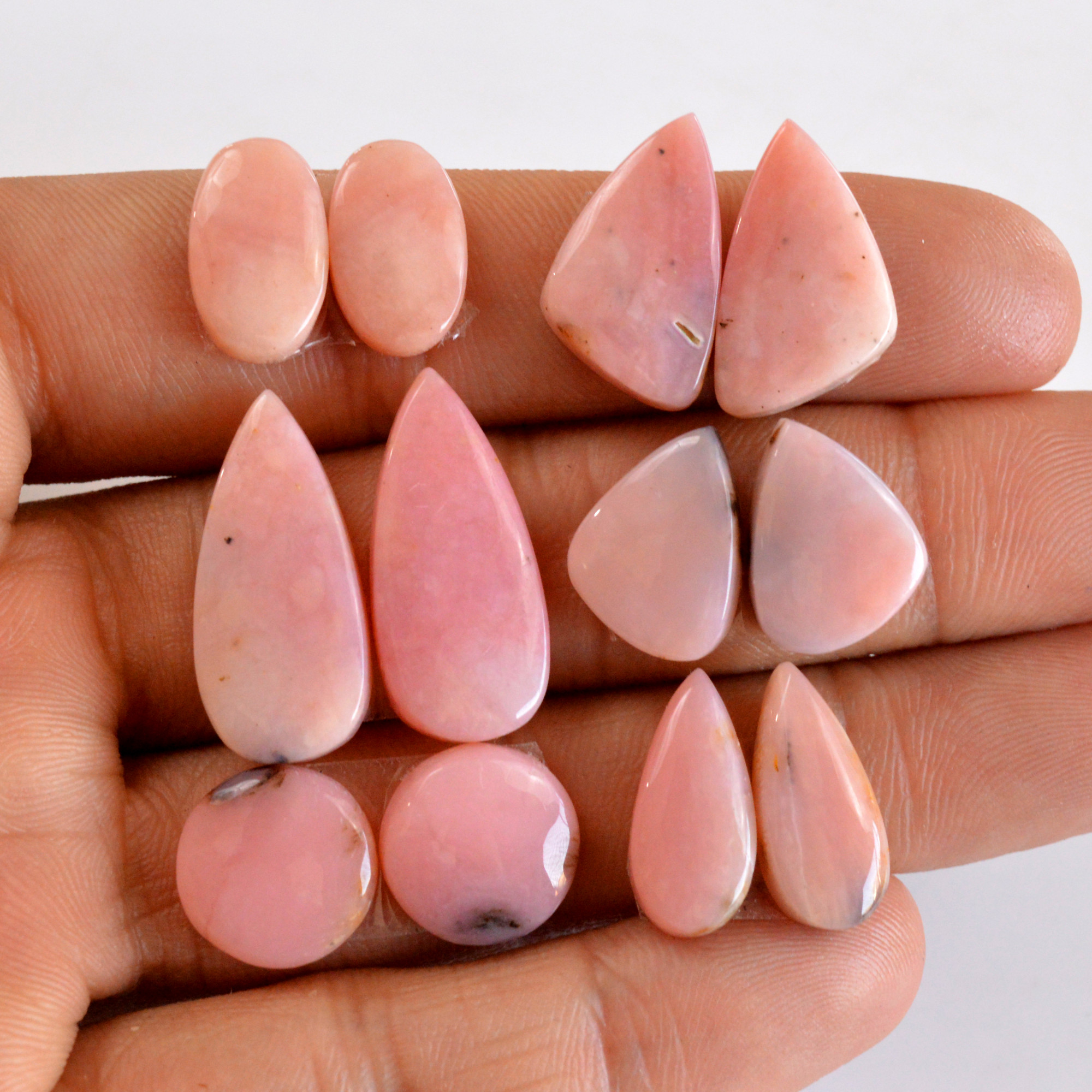 6 Pair 76 Cts Natural Smooth Pink Opal Pairs Mix Loose Gemstone Cabochon Wholesale Lot Size 14x8-24x10mm 14151