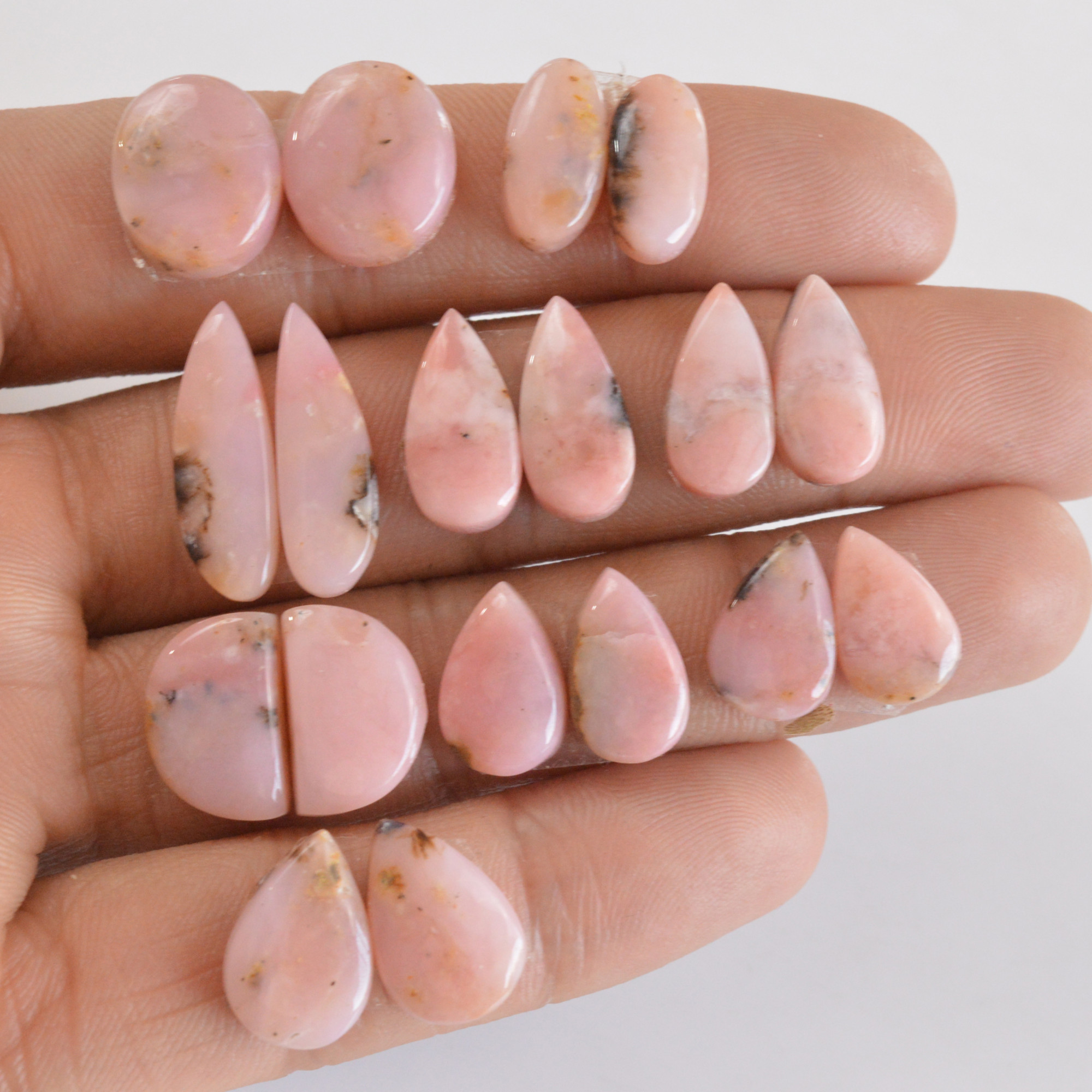 9 Pair 83 Cts Natural Smooth Pink Opal Pairs Mix Loose Gemstone Cabochon Wholesale Lot Size 12x8-21x6mm 14152