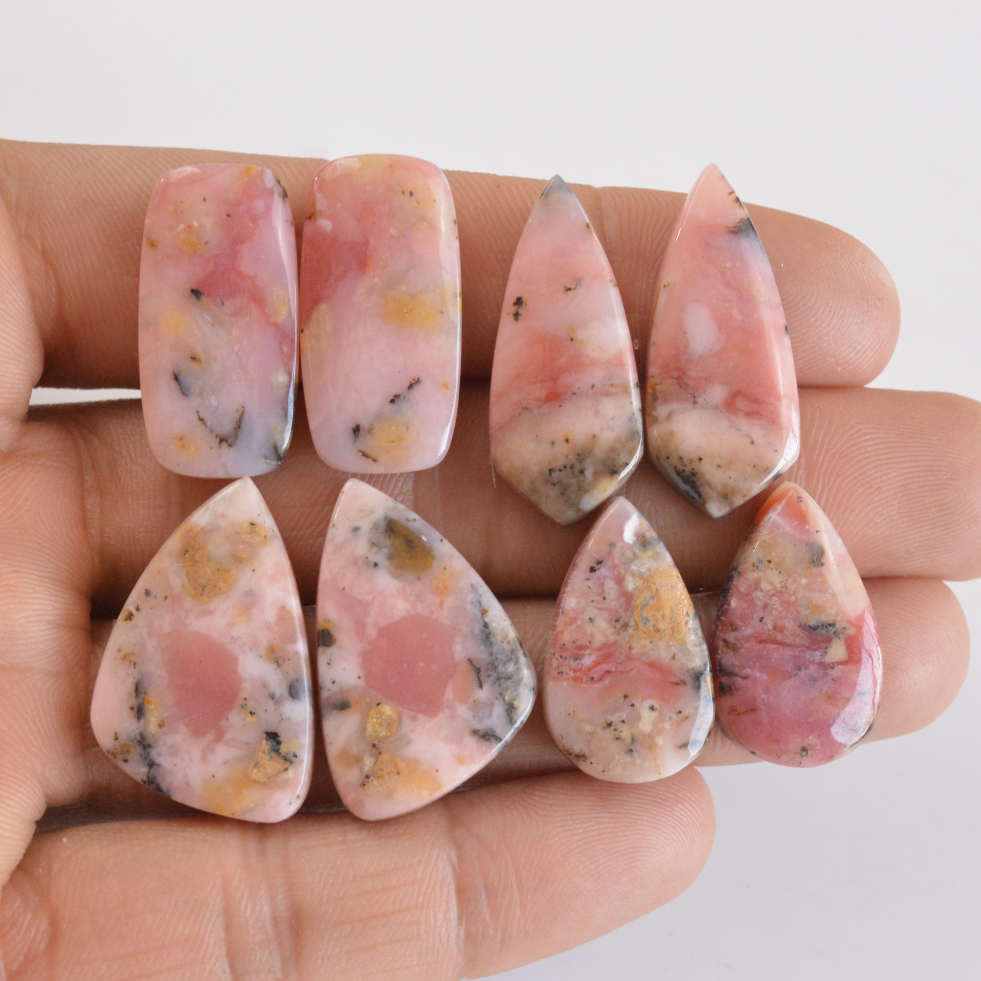 4 Pair 122 Cts Natural Smooth Pink Opal Pairs Mix Loose Gemstone Cabochon Wholesale Lot Size 23x13-27x17mm 14153