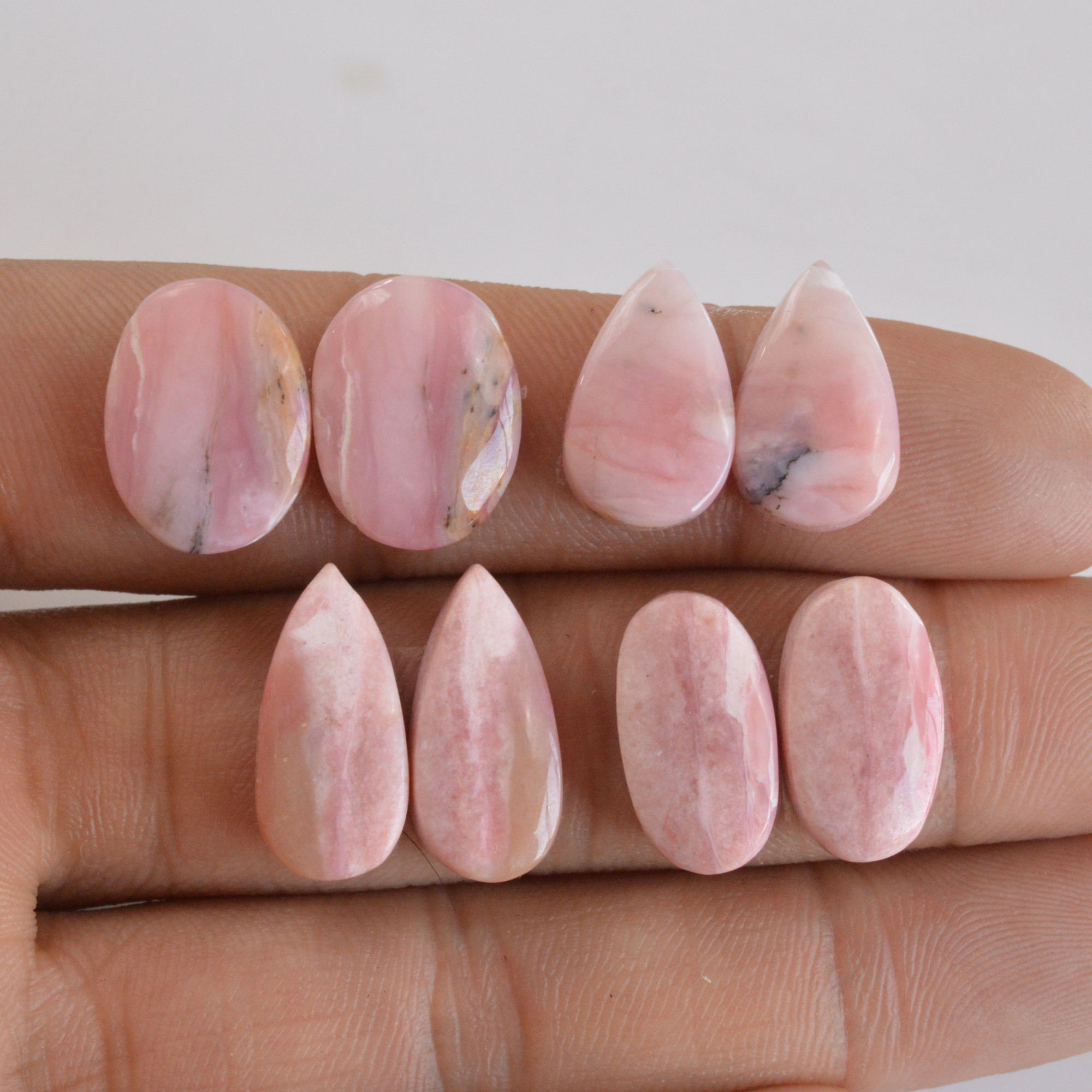 4 Pair 48 Cts Natural Smooth Pink Opal Pairs Mix Loose Gemstone Cabochon Wholesale Lot Size 16x9-16x9mm 14154