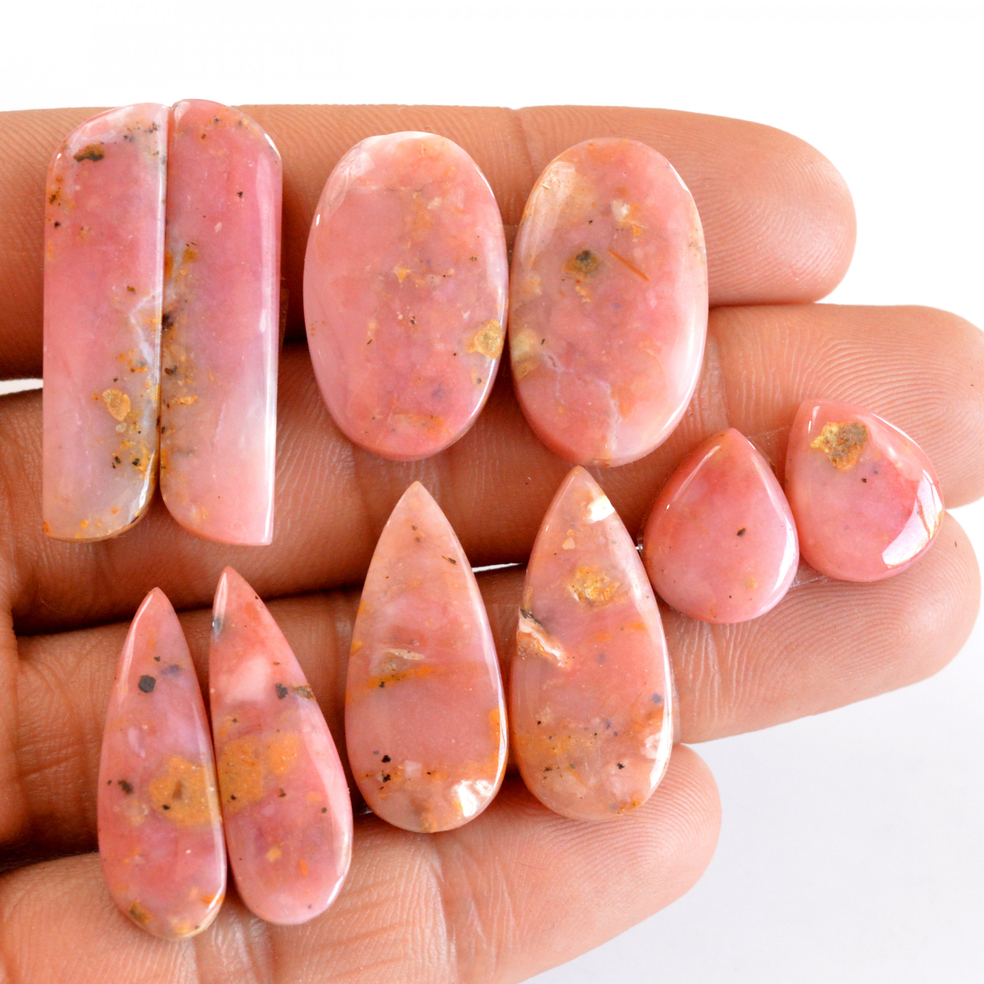 5 Pair 111 Cts Natural Smooth Pink Opal Pairs Mix Loose Gemstone Cabochon Wholesale Lot Size 14x11-24x14mm 14155