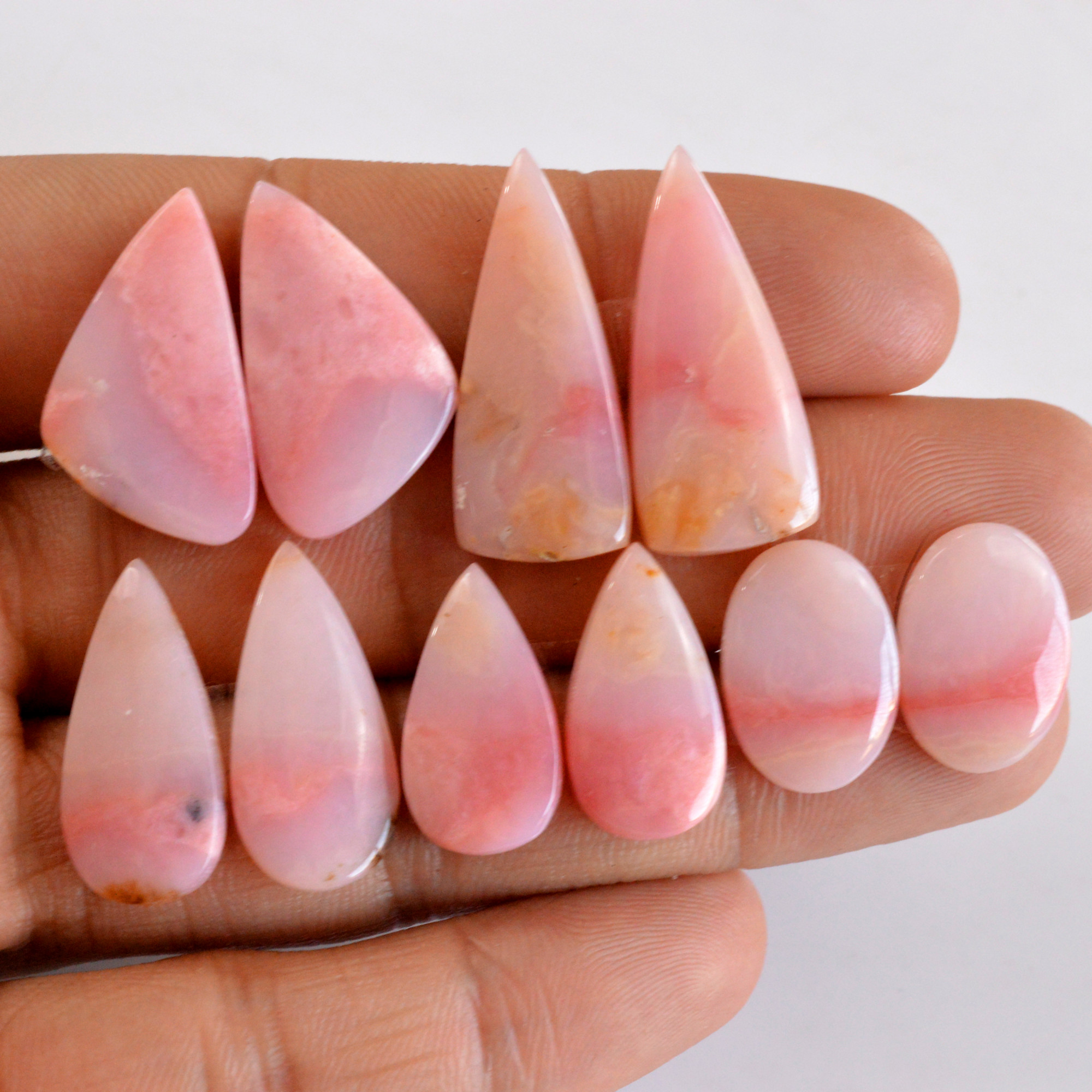 5 Pair 79 Cts Natural Smooth Pink Opal Pairs Mix Loose Gemstone Cabochon Wholesale Lot Size 17x11-28x11mm 14156