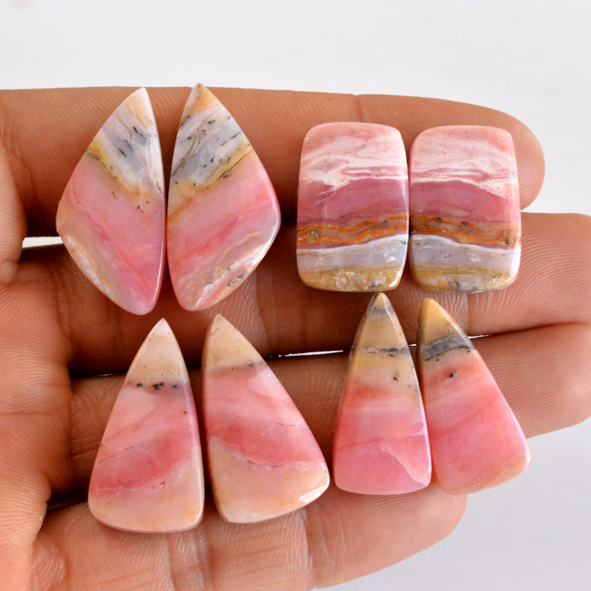 4 Pcs 144 Cts Natural Smooth Pink Opal Pairs Mix Loose Gemstone Cabochon Wholesale Lot Size 26x12-30x15mm14157