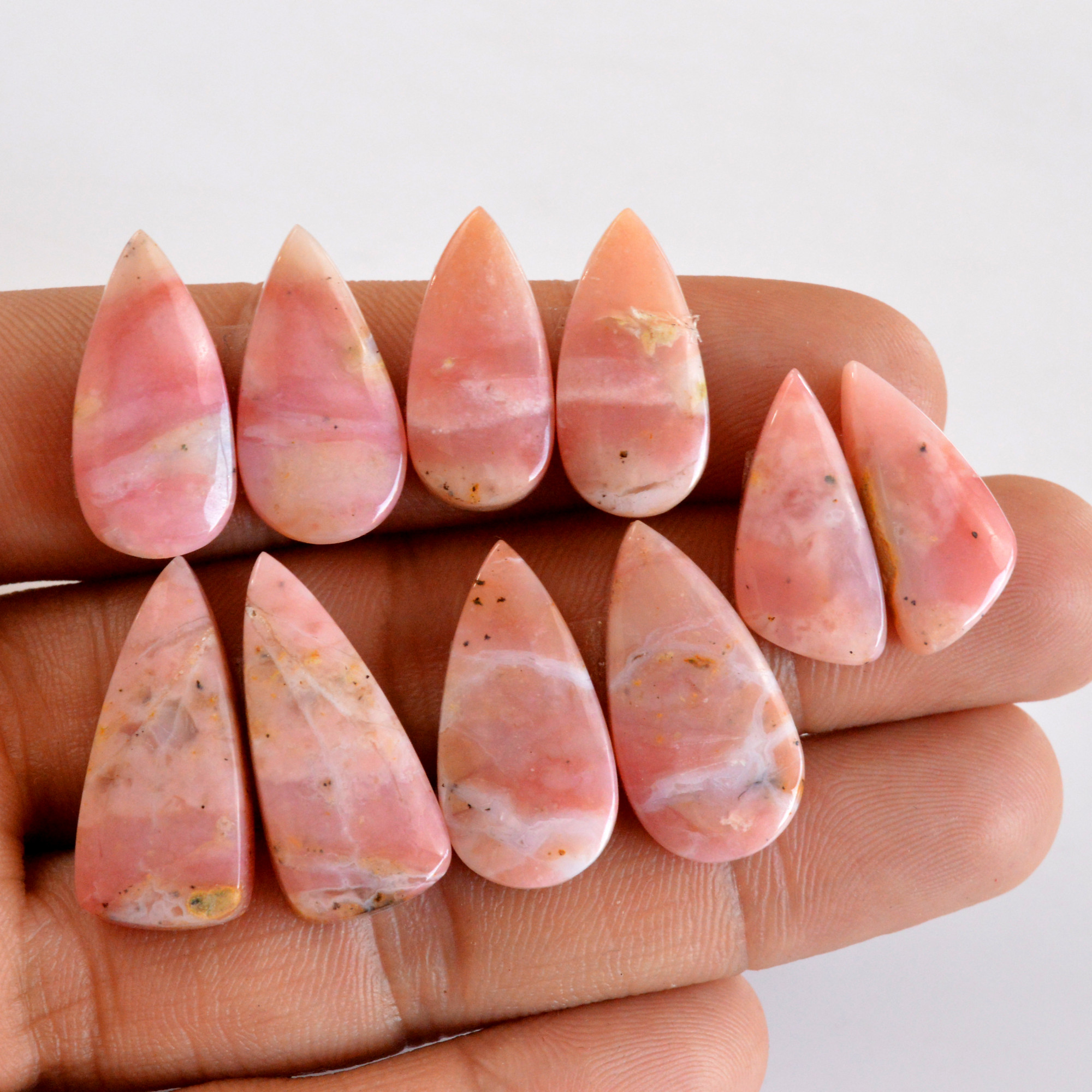 5 Pair 98 Cts Natural Smooth Pink Opal Pairs Mix Loose Gemstone Cabochon Wholesale Lot Size 20x9-23x11mm 14158