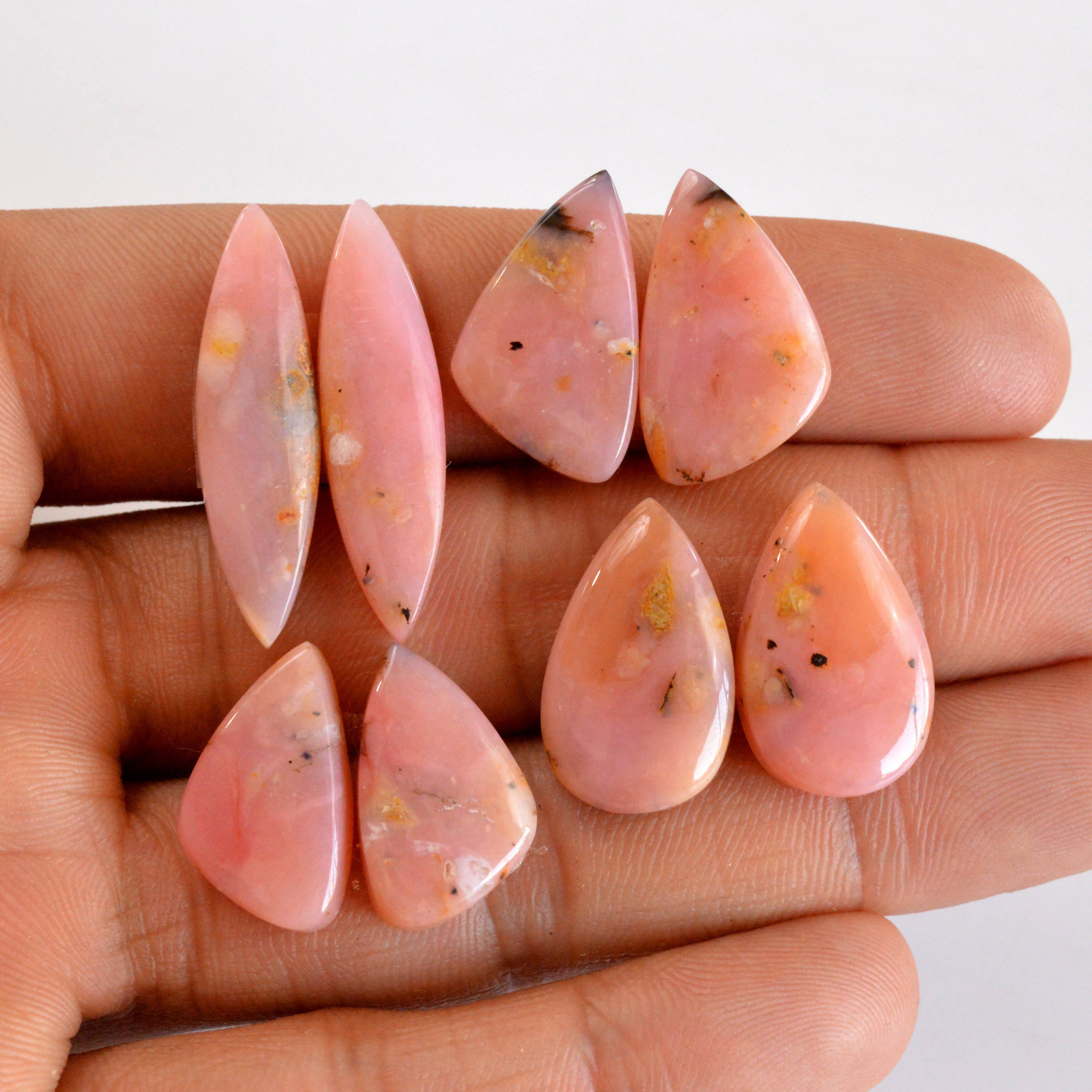 4 Pair 69 Cts Natural Smooth Pink Opal Pairs Mix Loose Gemstone Cabochon Wholesale Lot Size 18x11-30x7mm 14159