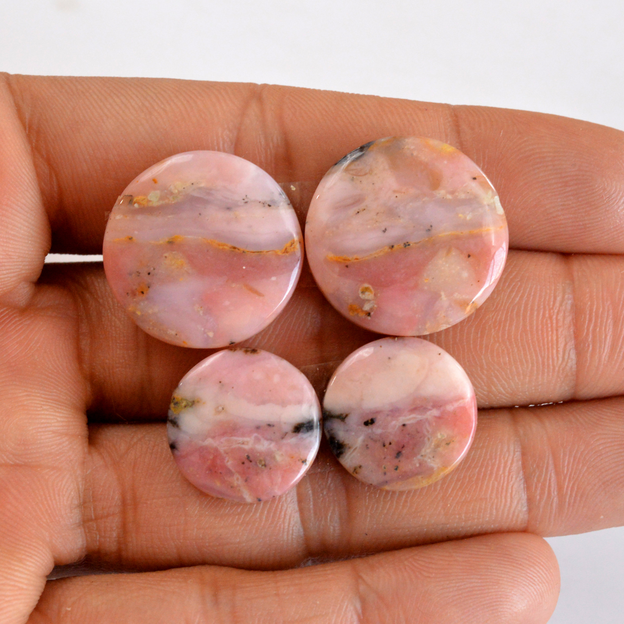 2 Pair 62 Cts Natural Smooth Pink Opal Pairs Mix Loose Gemstone Cabochon Wholesale Lot Size 16x16-21x21mm 14160