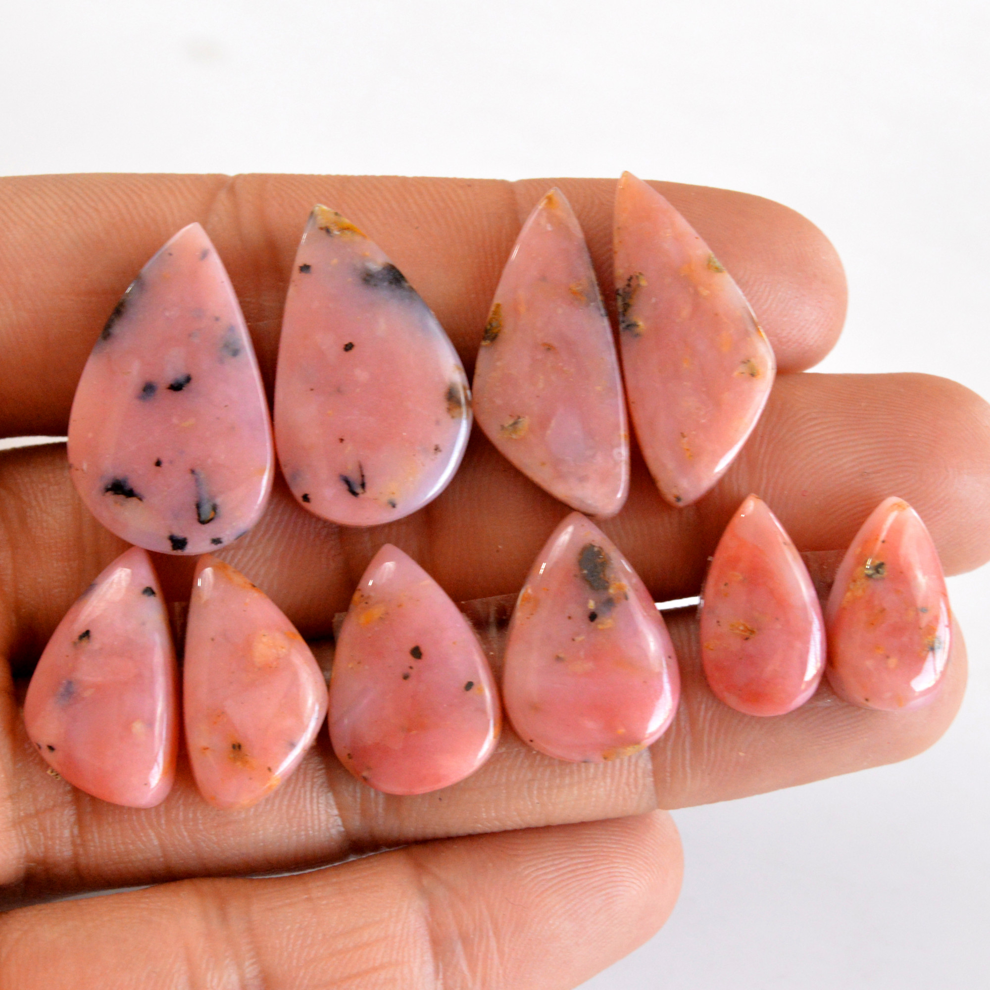 5 Pair 98 Cts Natural Smooth Pink Opal Pairs Mix Loose Gemstone Cabochon Wholesale Lot Size 15x8-25x15mm 14162