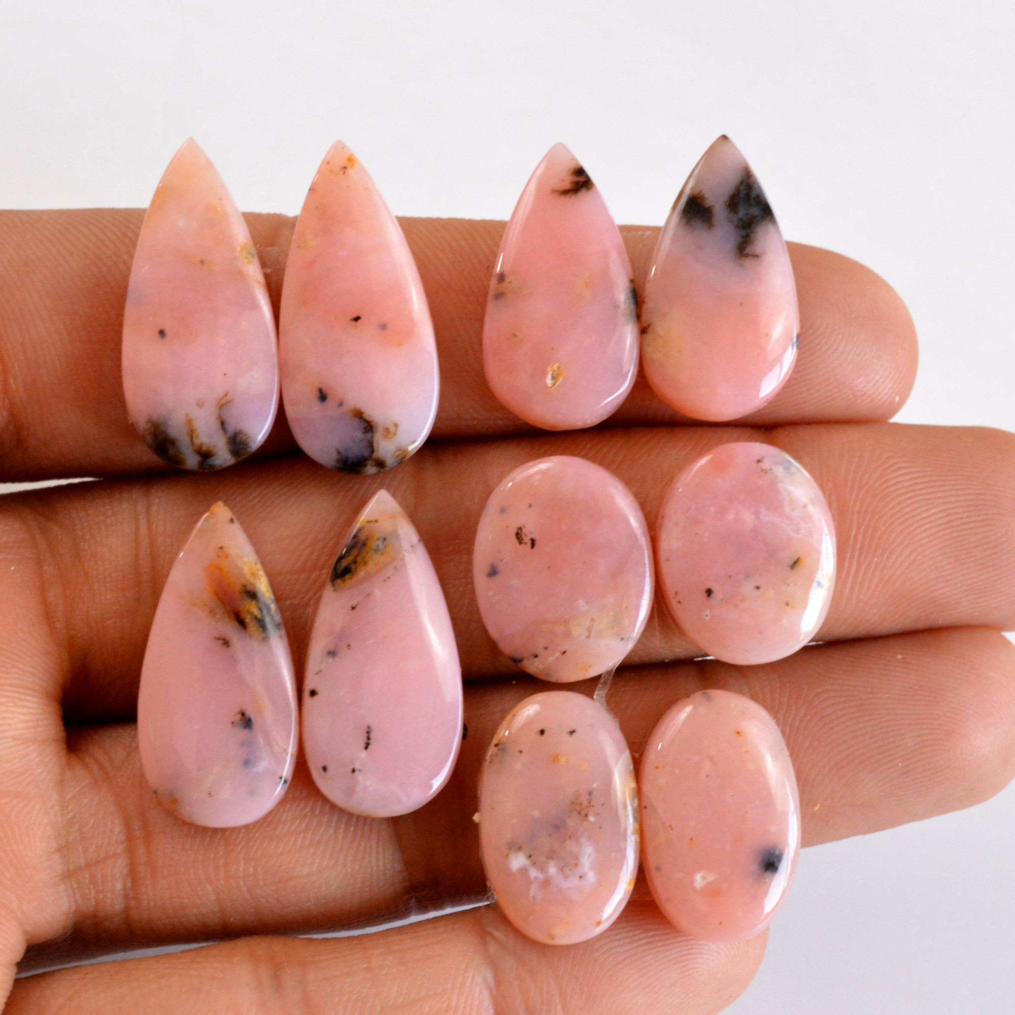 5 Pair 86 Cts Natural Smooth Pink Opal Pairs Mix Loose Gemstone Cabochon Wholesale Lot Size 16x12-25x11mm 14164