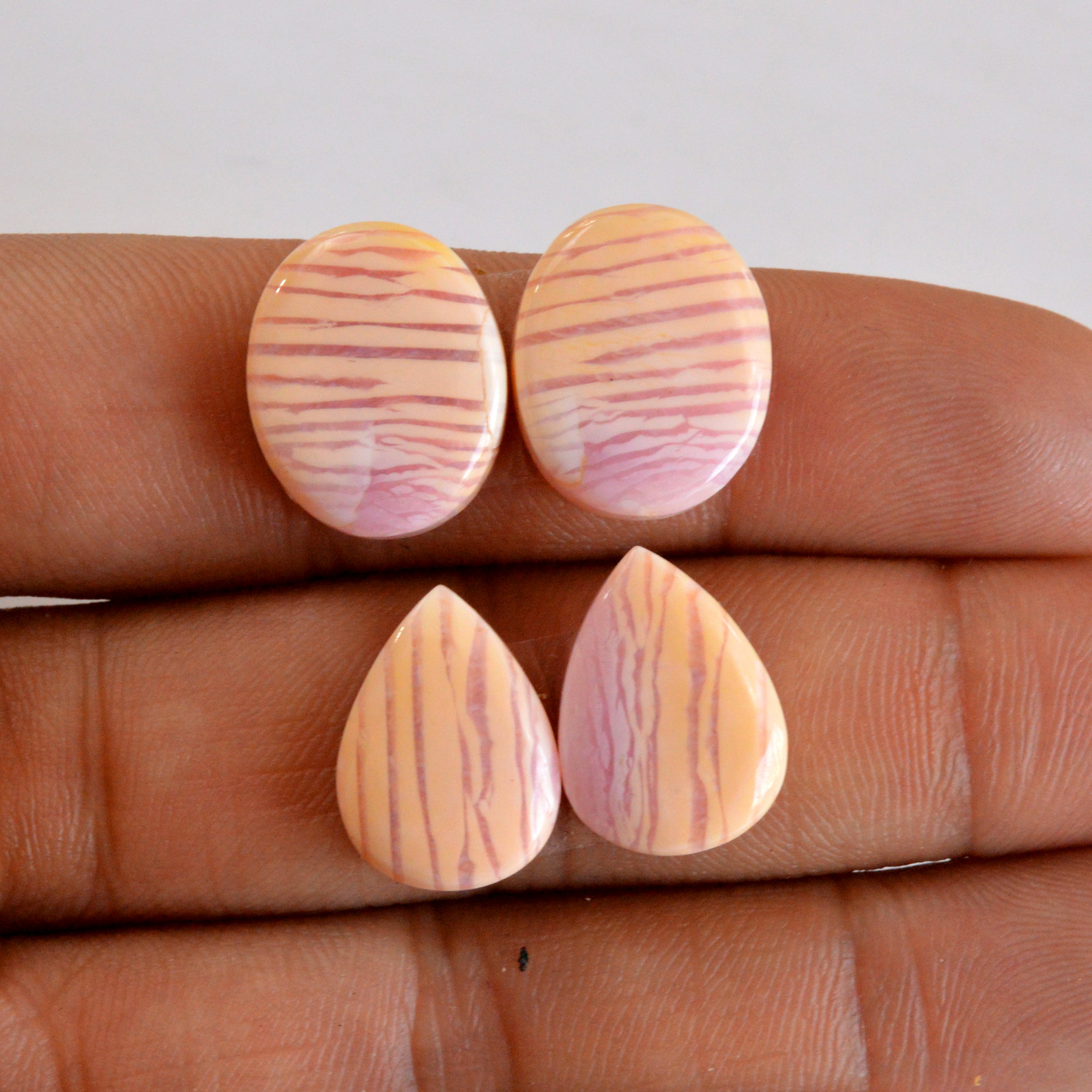 2 Pair 36 Cts Natural Smooth Pink Opal Pairs Mix Loose Gemstone Cabochon Wholesale Lot Size 16x12-16x13mm 14165