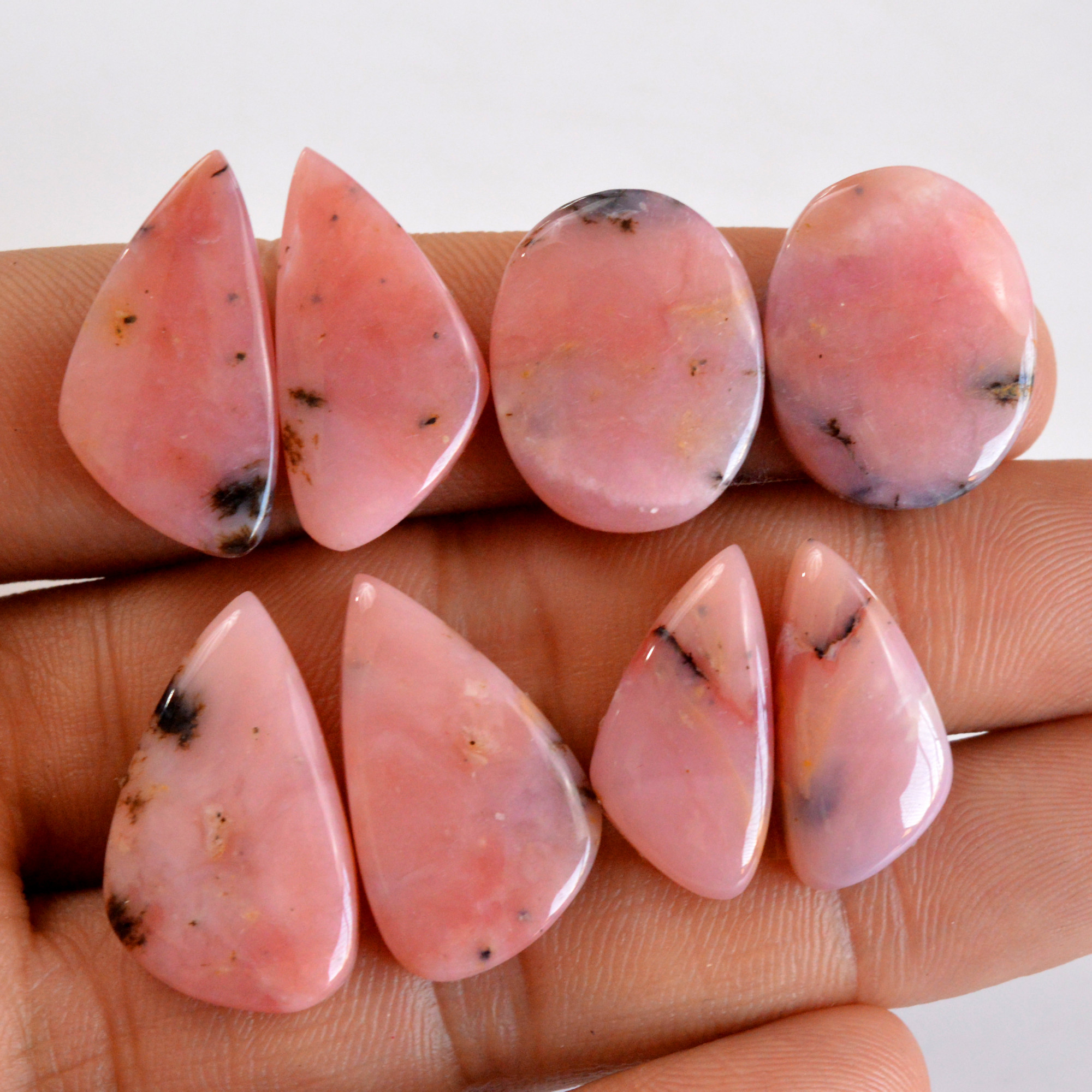 4 Pair 90 Cts Natural Smooth Pink Opal Pairs Mix Loose Gemstone Cabochon Wholesale Lot Size 20x10-24x14mm 14166