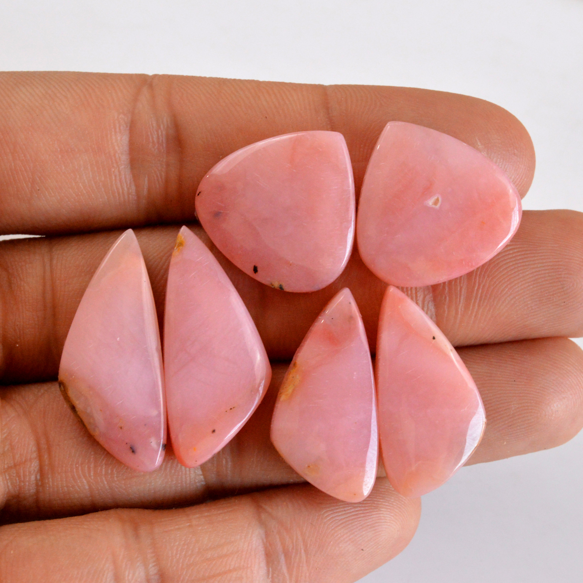 3 Pair 73 Cts Natural Smooth Pink Opal Pairs Mix Loose Gemstone Cabochon Wholesale Lot Size 25x12-30x12mm 14169