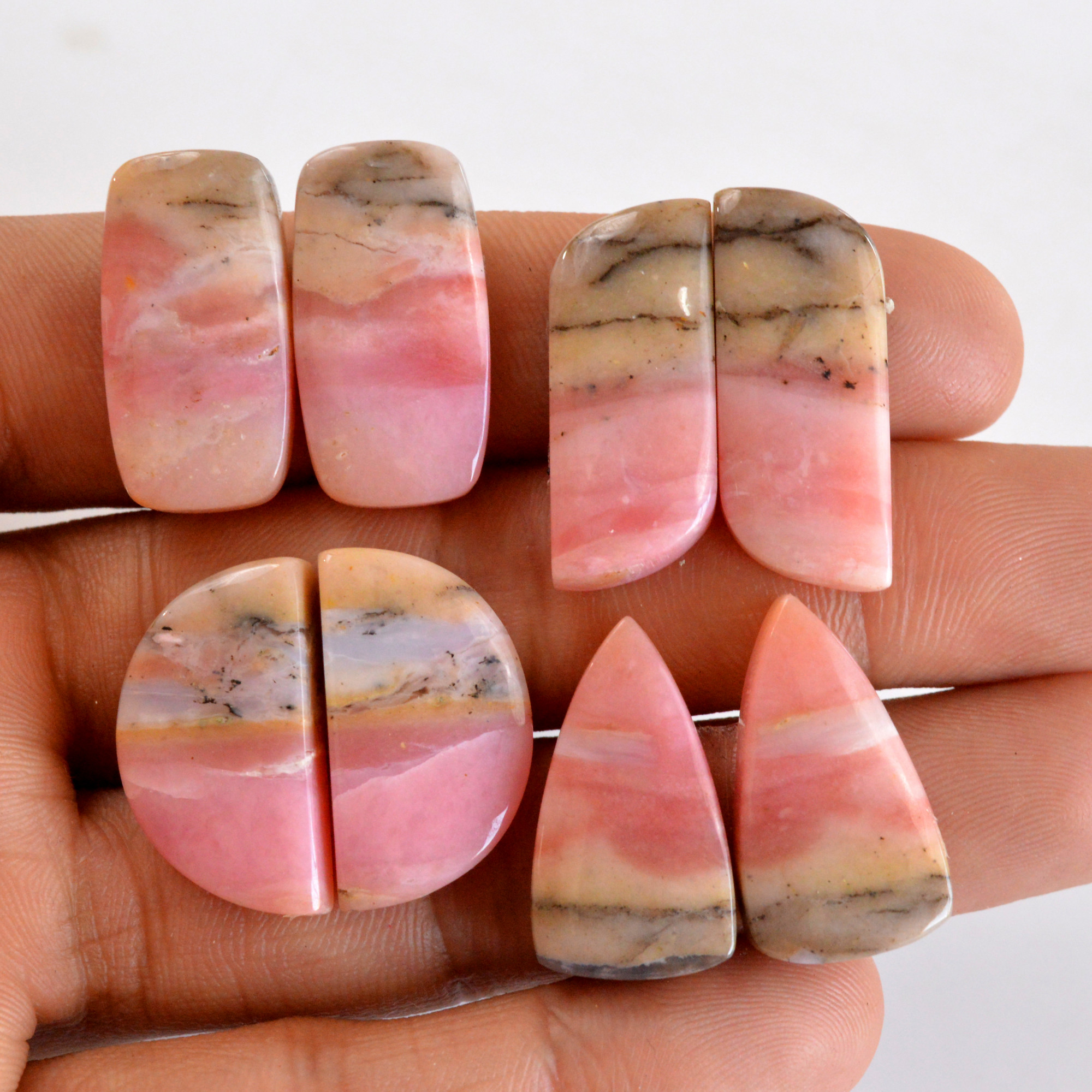 4 Pair 120 Cts Natural Smooth Pink Opal Pairs Mix Loose Gemstone Cabochon Wholesale Lot Size 23x13-25x10mm 14171