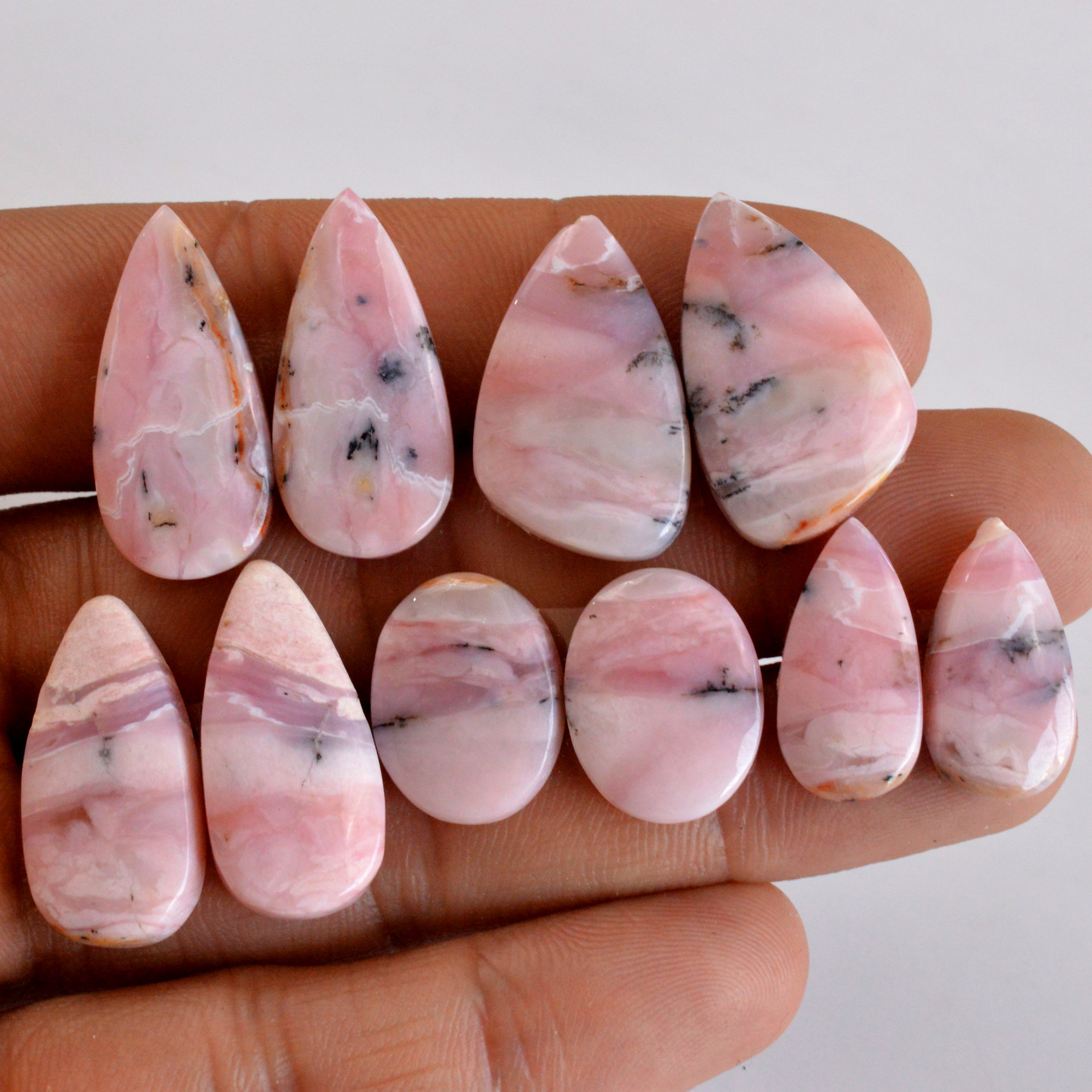 5 Pair 109 Cts Natural Smooth Pink Opal Pairs Mix Loose Gemstone Cabochon Wholesale Lot Size 19x9-25x12mm 14173