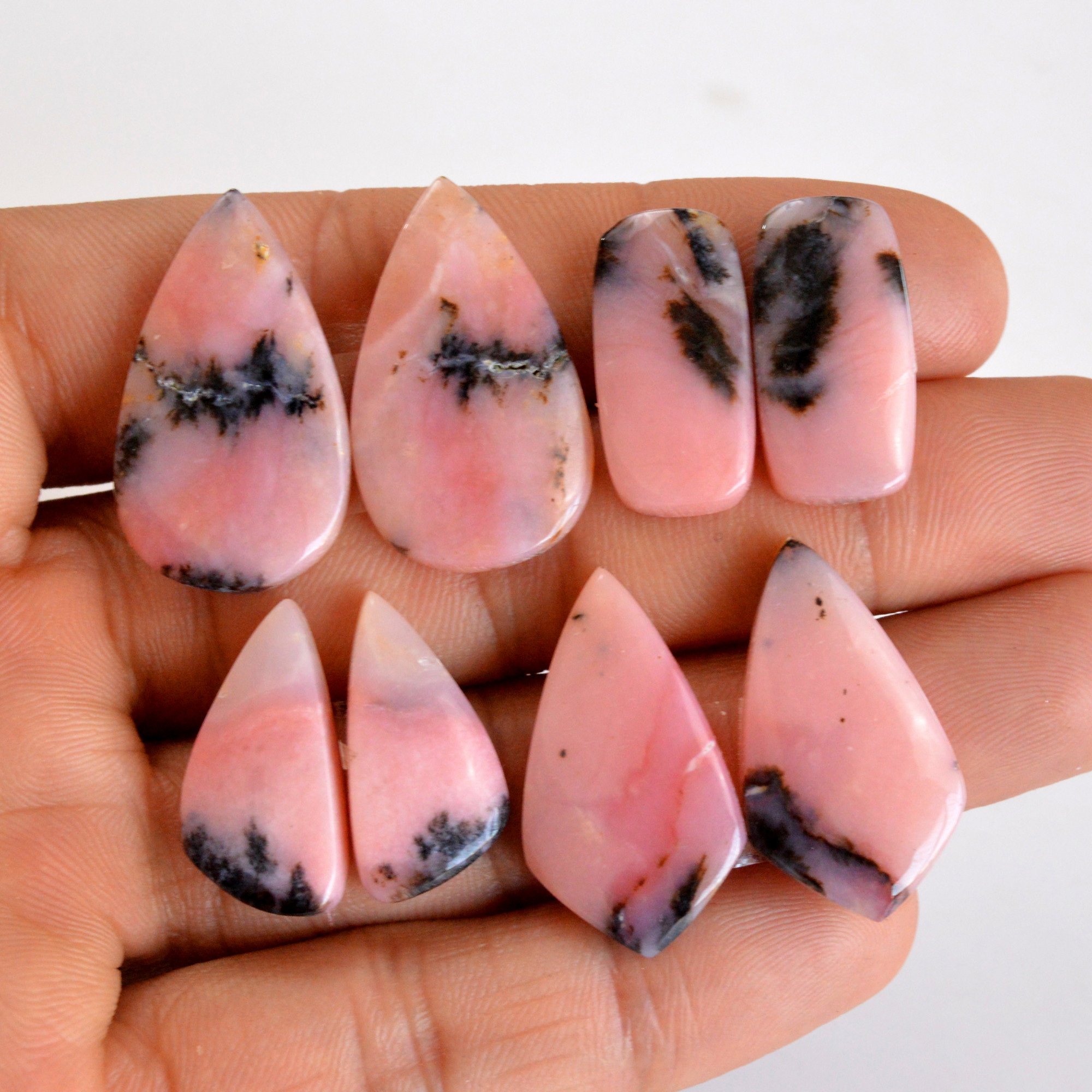 4 Pair 91 Cts Natural Smooth Pink Opal Pairs Mix Loose Gemstone Cabochon Wholesale Lot Size 22x11-29x16mm 14175