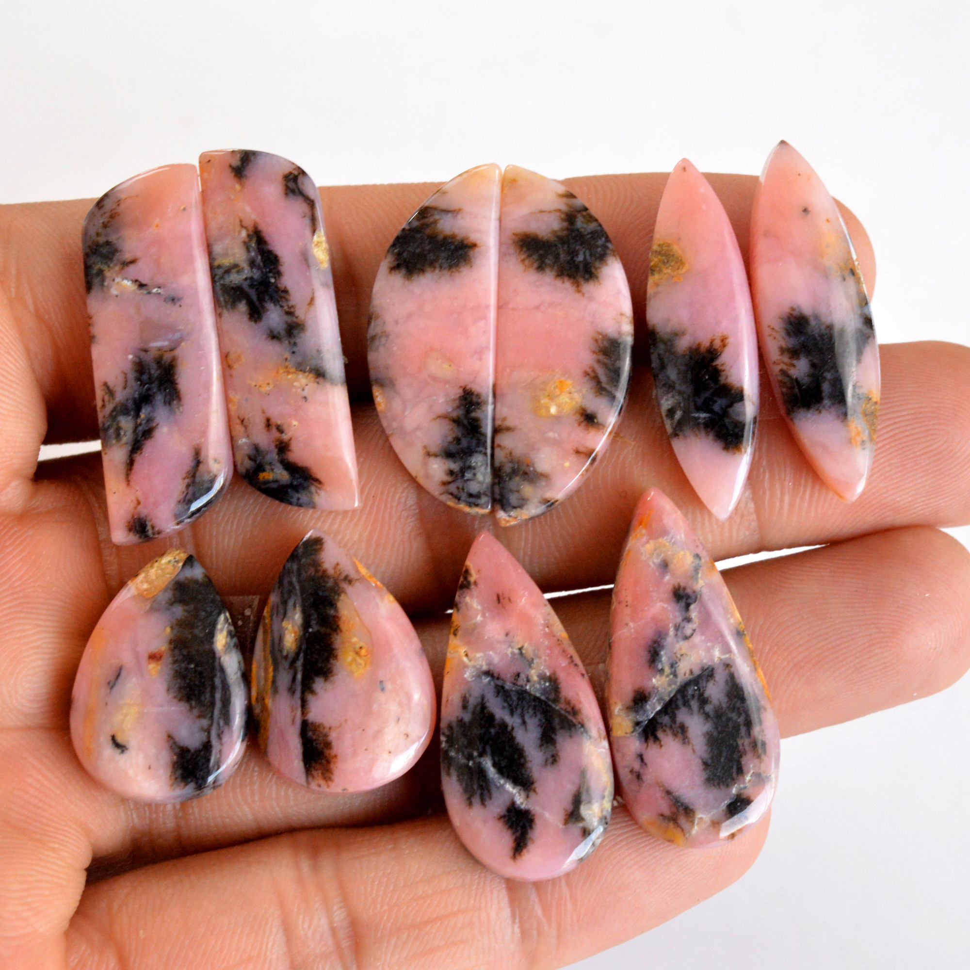 5 Pair 126 Cts Natural Smooth Pink Opal Pairs Mix Loose Gemstone Cabochon Wholesale Lot Size 22x15-32x9mm 14176