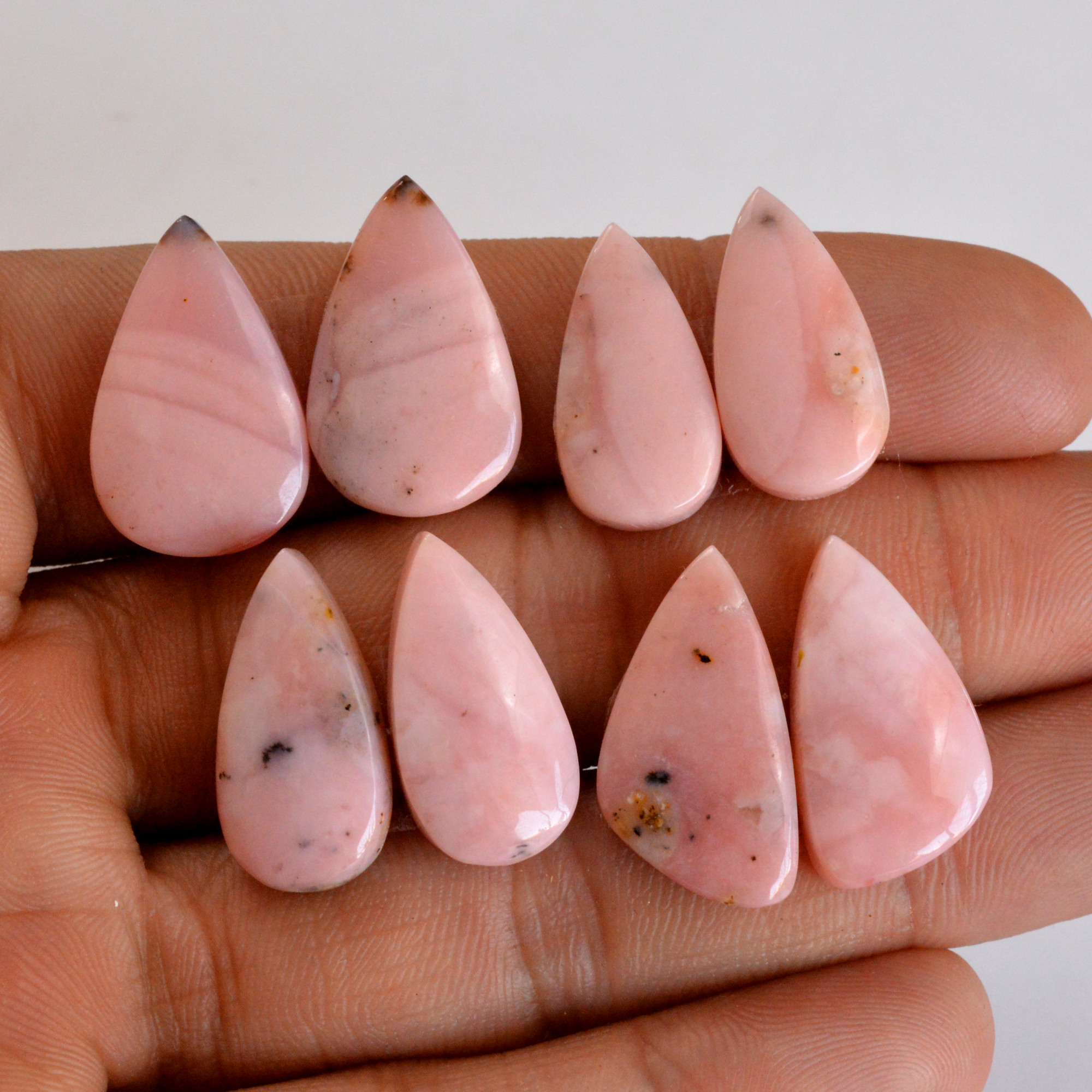 4 Pair 76 Cts Natural Smooth Pink Opal Pairs Mix Loose Gemstone Cabochon Wholesale Lot Size 20x10-22x13mm 14180