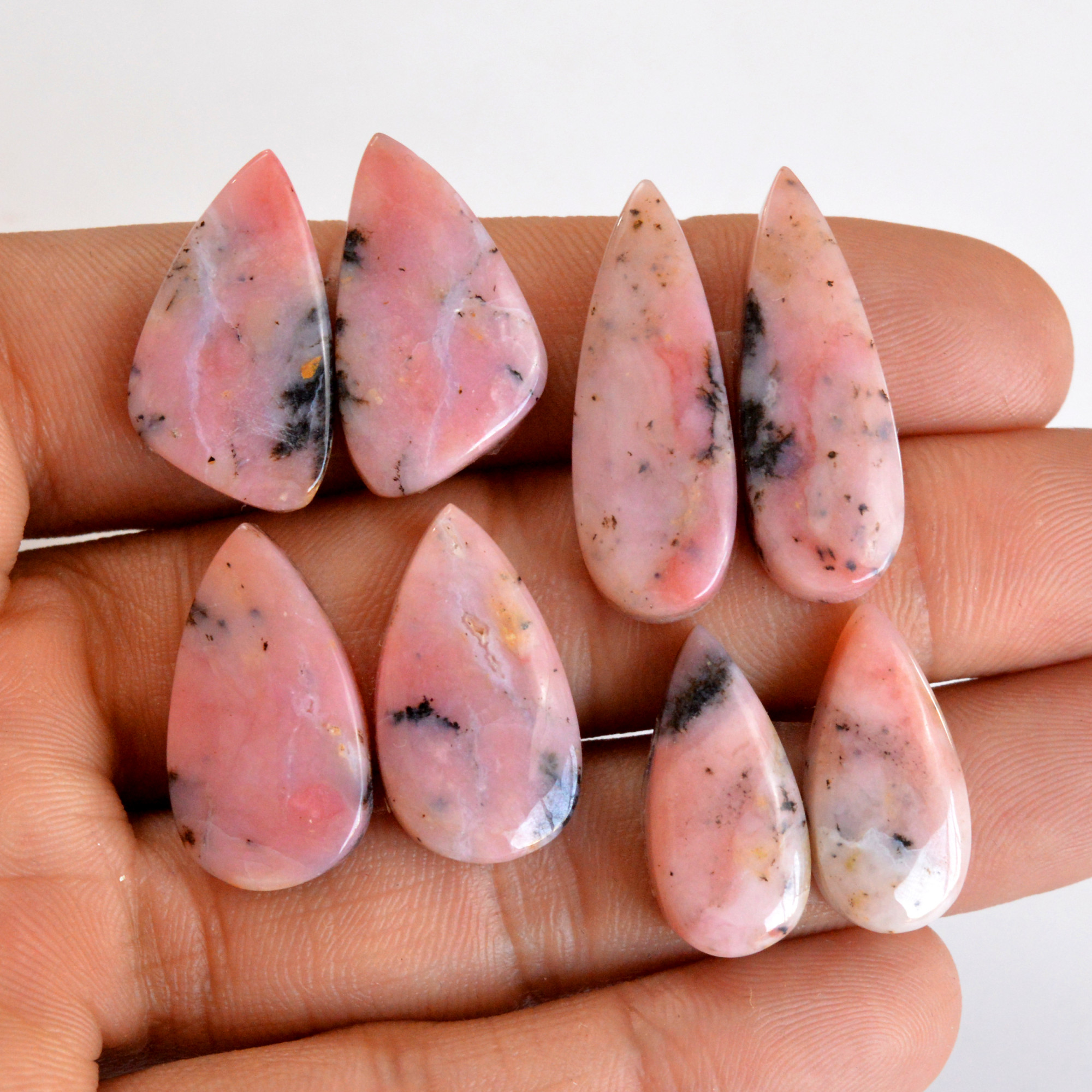 4 Pair 80 Cts Natural Smooth Pink Opal Pairs Mix Loose Gemstone Cabochon Wholesale Lot Size 21x10-29x10mm 14181