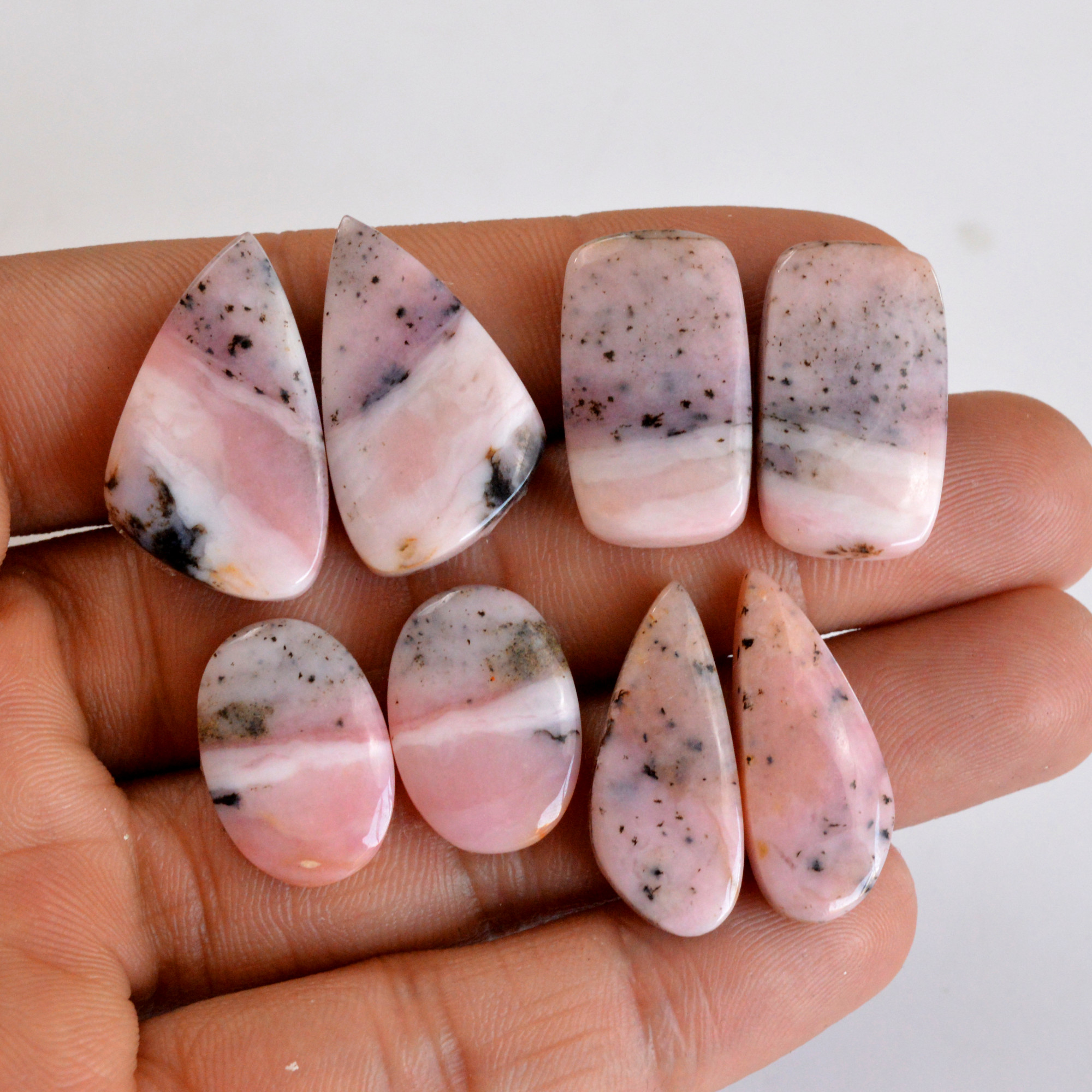 4 Pair 104 Cts Natural Smooth Pink Opal Pairs Mix Loose Gemstone Cabochon Wholesale Lot Size 19x13-26x15mm 14184