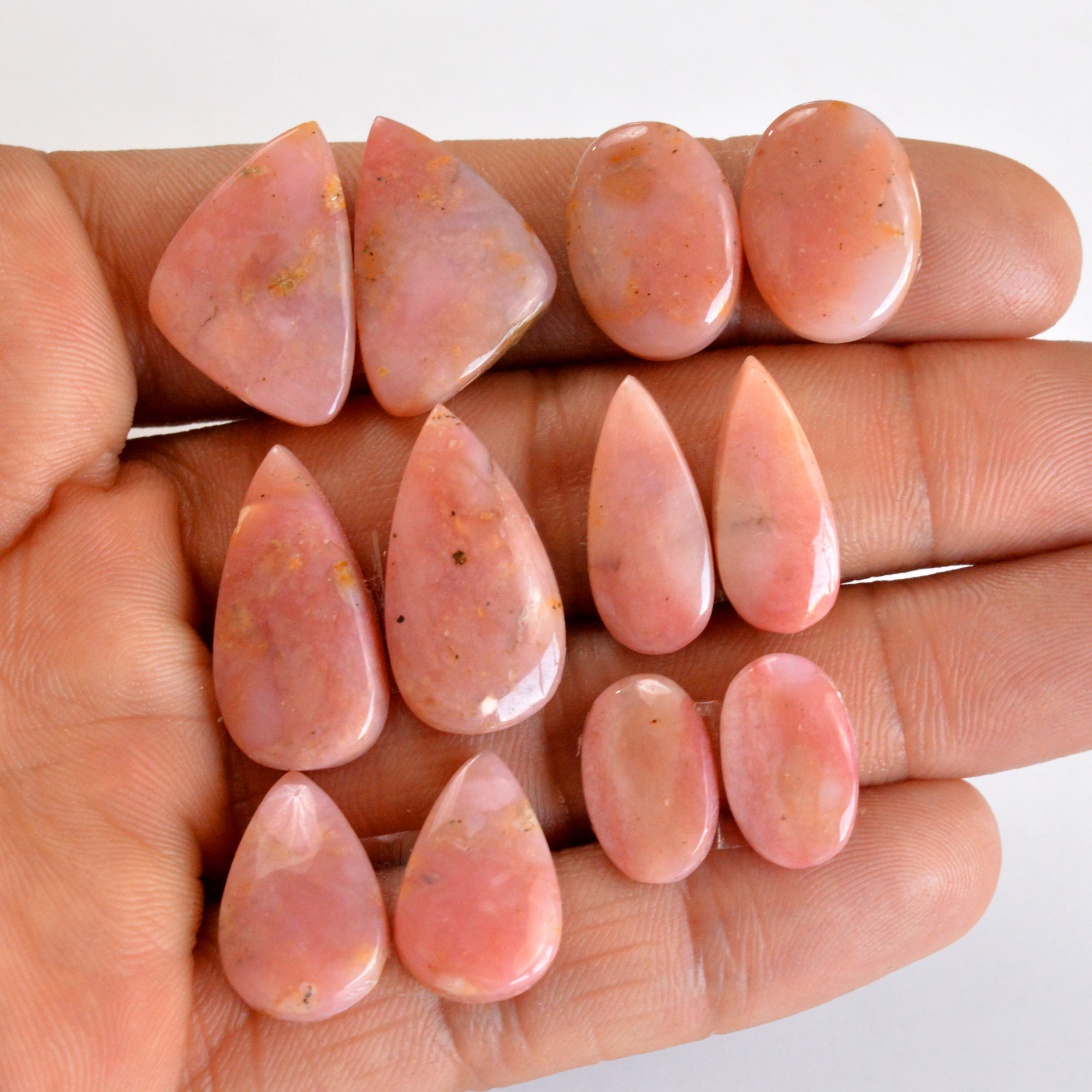 6 Pair 95 Cts Natural Smooth Pink Opal Pairs Mix Loose Gemstone Cabochon Wholesale Lot Size 14x9-23x12mm 14186