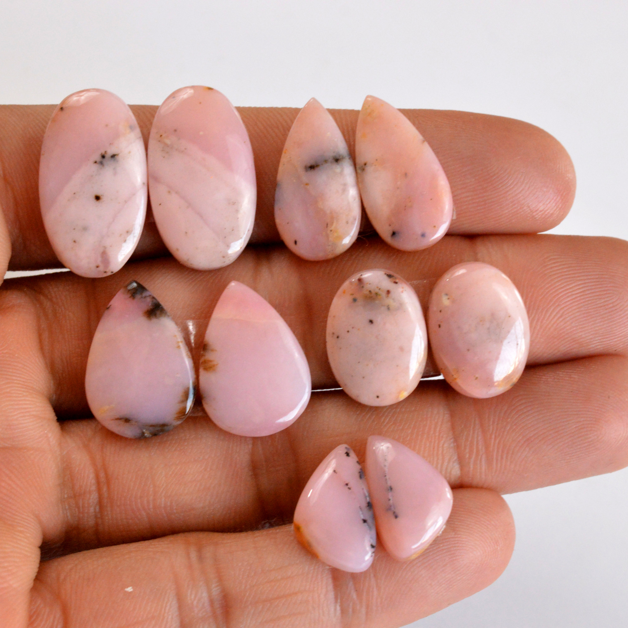 5 Pair 73 Cts Natural Smooth Pink Opal Pairs Mix Loose Gemstone Cabochon Wholesale Lot Size 15x9-22x12mm 14188