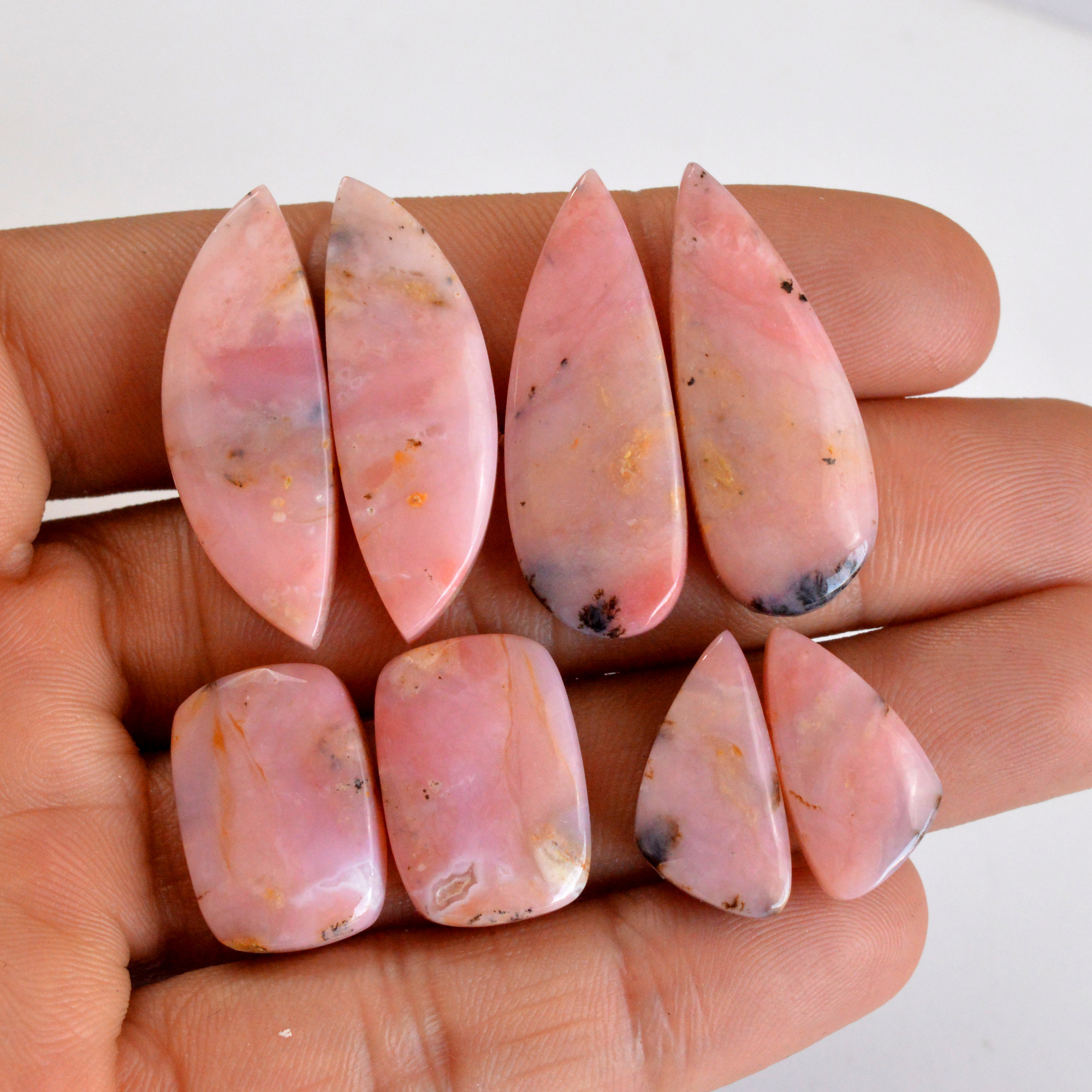 4 Pair 110 Cts Natural Smooth Pink Opal Pairs Mix Loose Gemstone Cabochon Wholesale Lot Size 19x10-34x11mm 14189