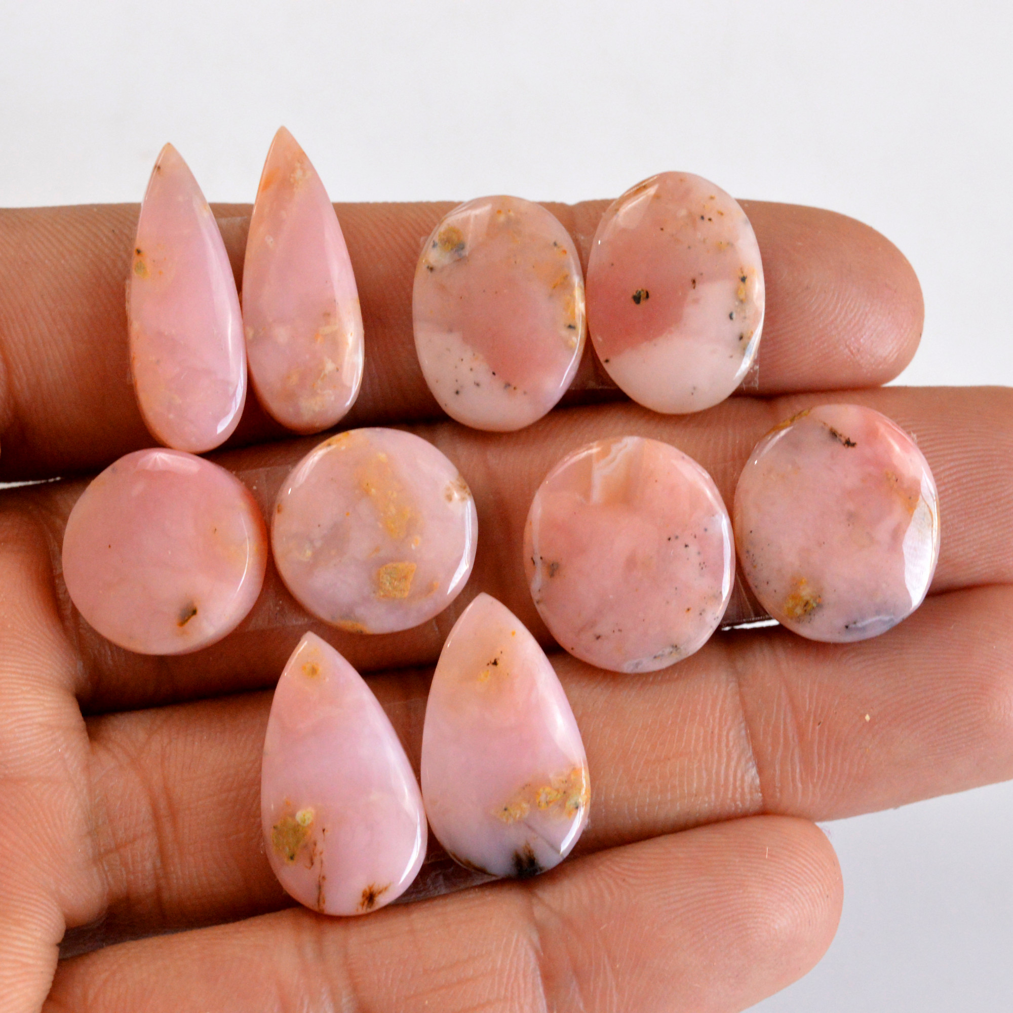 5 Pair 77 Cts Natural Smooth Pink Opal Pairs Mix Loose Gemstone Cabochon Wholesale Lot Size 14x14-22x8mm 14190