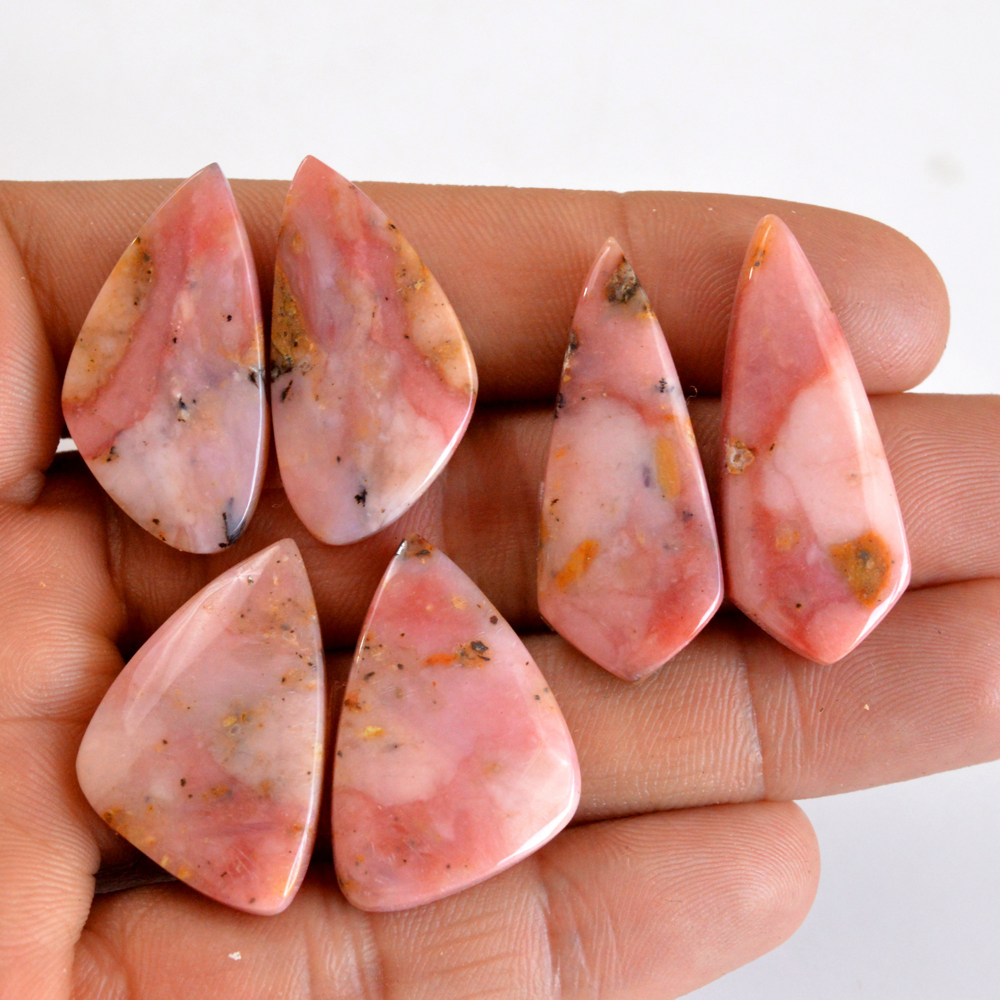 3 Pair 110 Cts Natural Smooth Pink Opal Pairs Mix Loose Gemstone Cabochon Wholesale Lot Size 30x16-35x13mm 14191