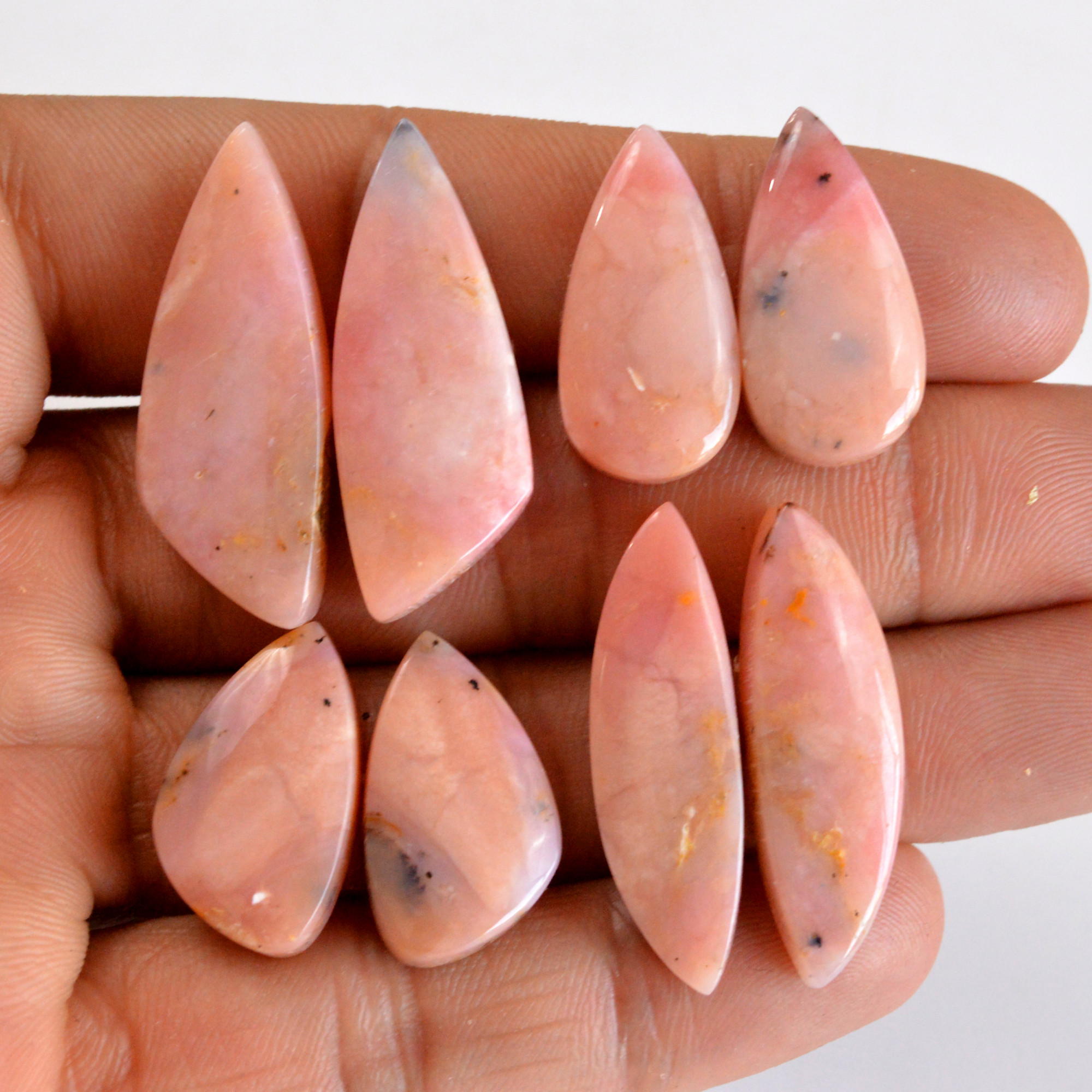 4 Pair 98 Cts Natural Smooth Pink Opal Pairs Mix Loose Gemstone Cabochon Wholesale Lot Size 21x12-33x12mm 14192