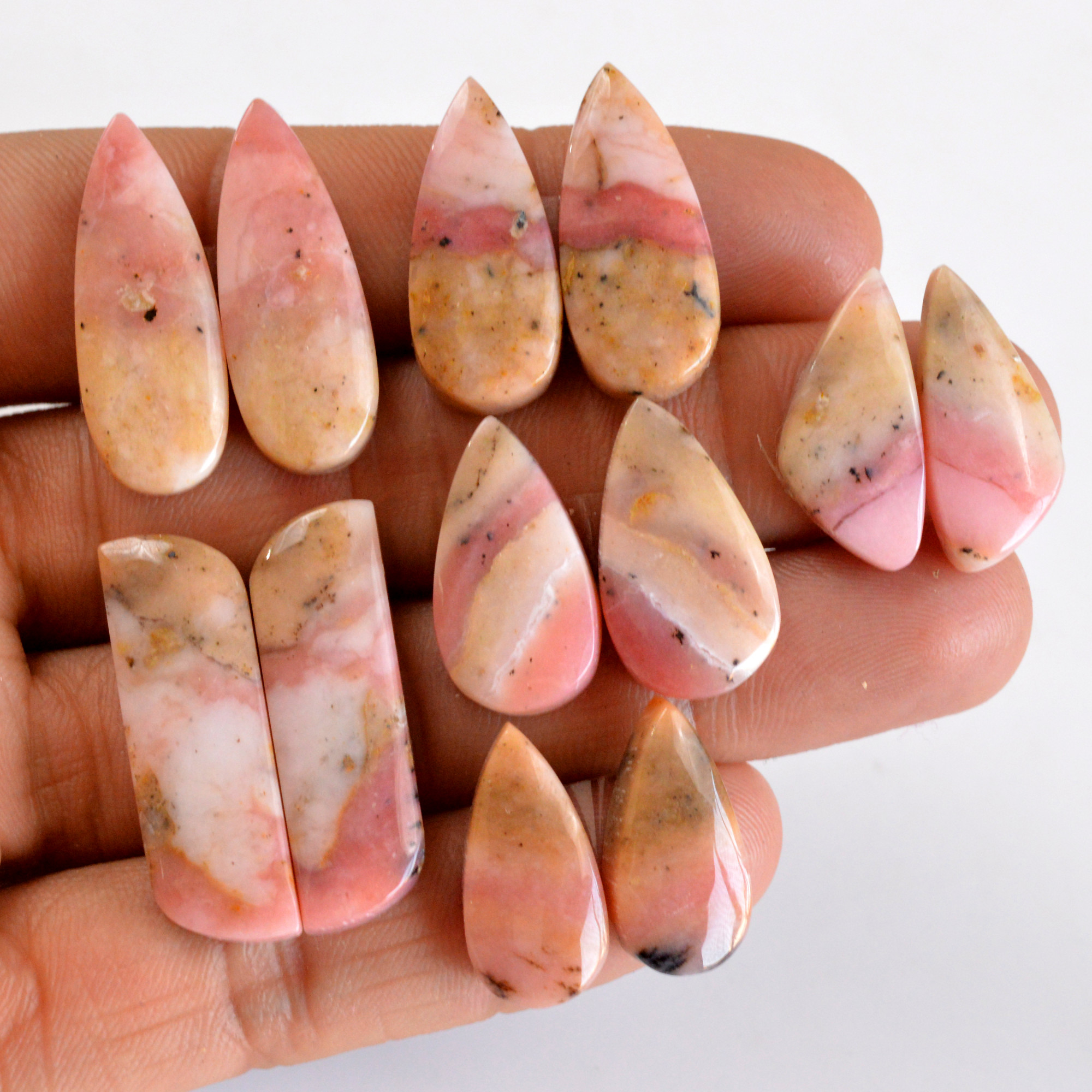 6 Pair 126 Cts Natural Smooth Pink Opal Pairs Mix Loose Gemstone Cabochon Wholesale Lot Size 19x9-30x9mm14194