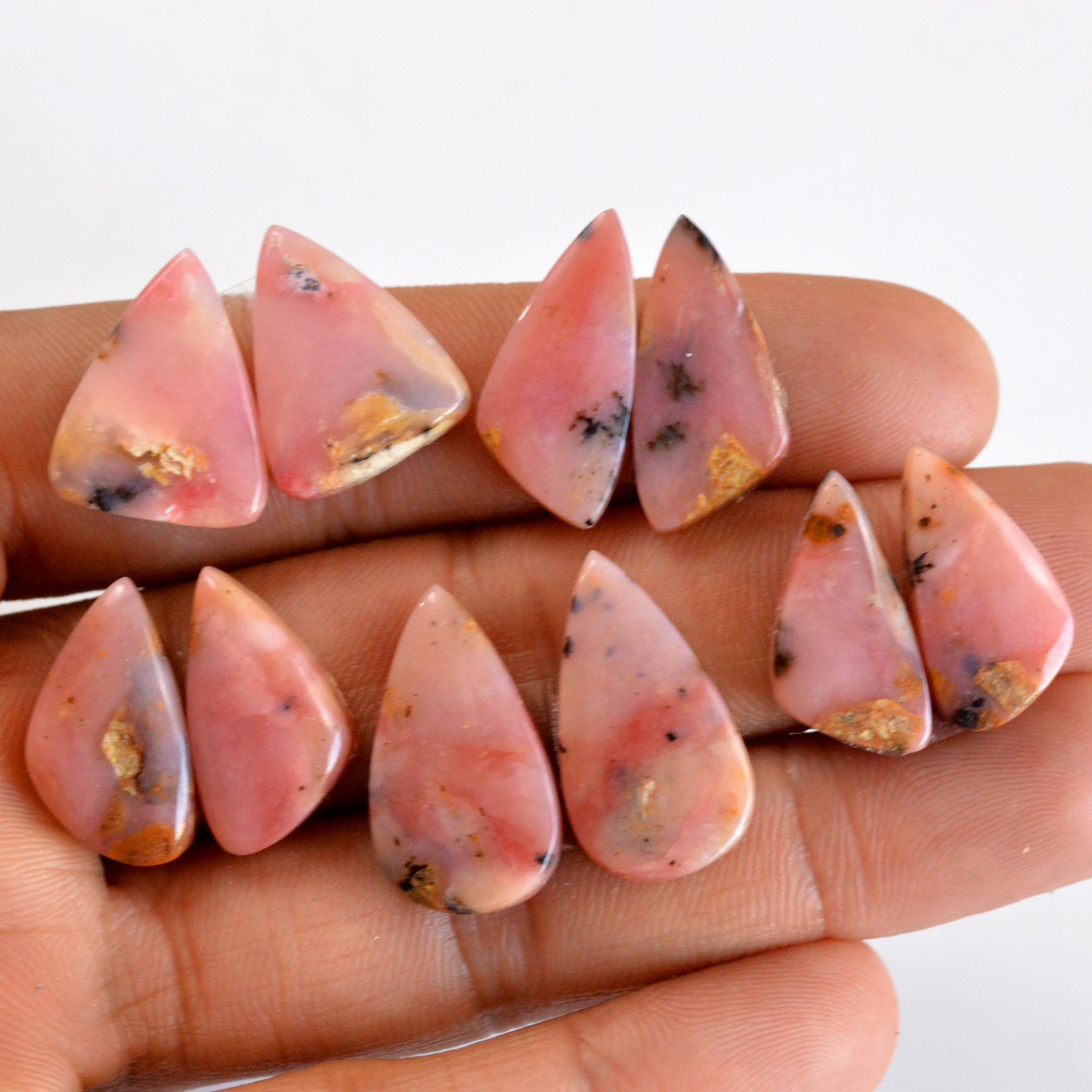 5 Pair 78 Cts Natural Smooth Pink Opal Pairs Mix Loose Gemstone Cabochon Wholesale Lot Size 19x10-22x12mm 14196