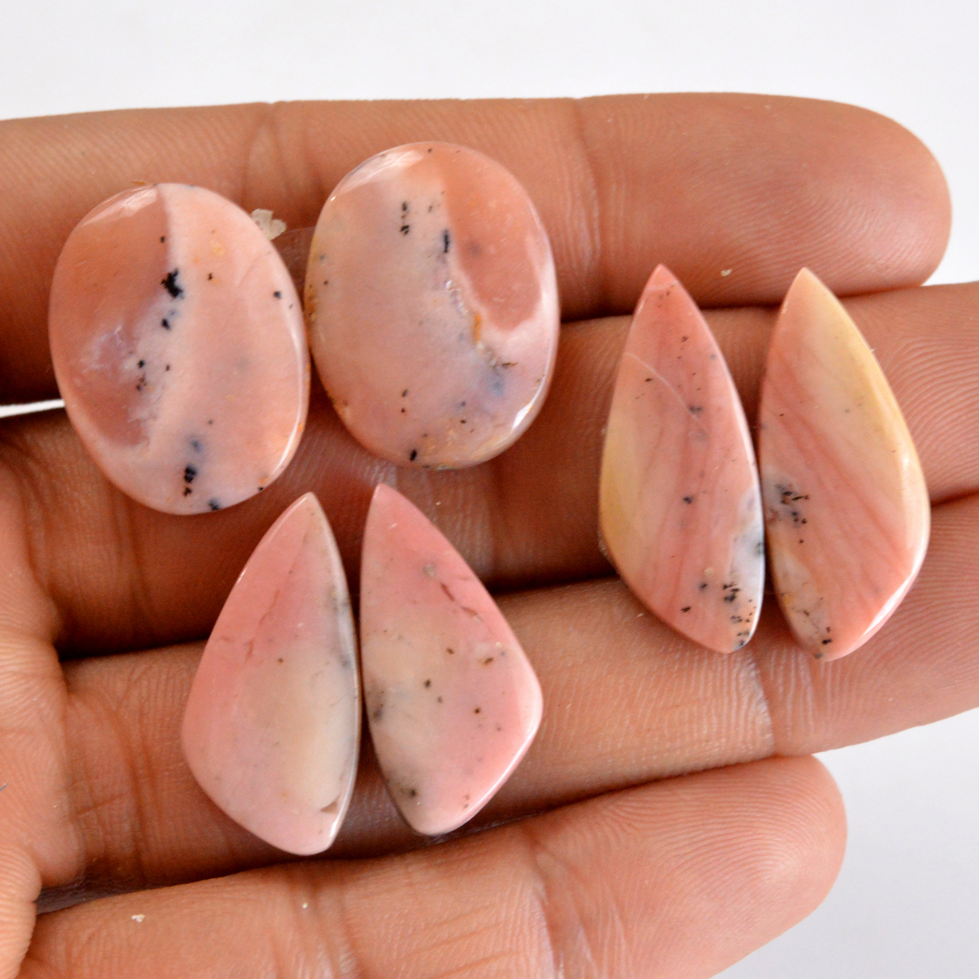 3 Pair 74 Cts Natural Smooth Pink Opal Pairs Mix Loose Gemstone Cabochon Wholesale Lot Size 24x11-23x17mm 14198