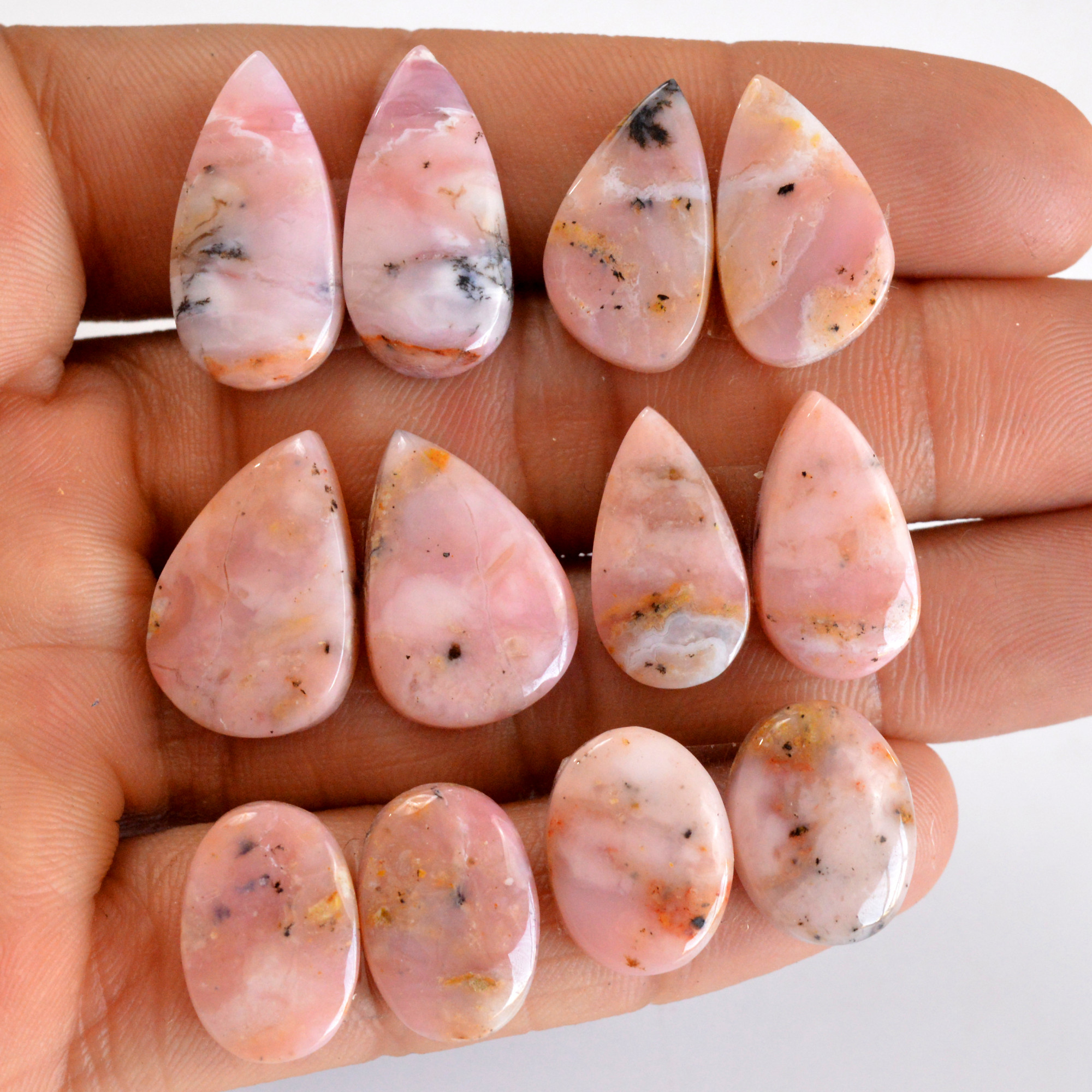 6 Pair 104 Cts Natural Smooth Pink Opal Pairs Mix Loose Gemstone Cabochon Wholesale Lot Size 16x12-22x11mm 14199