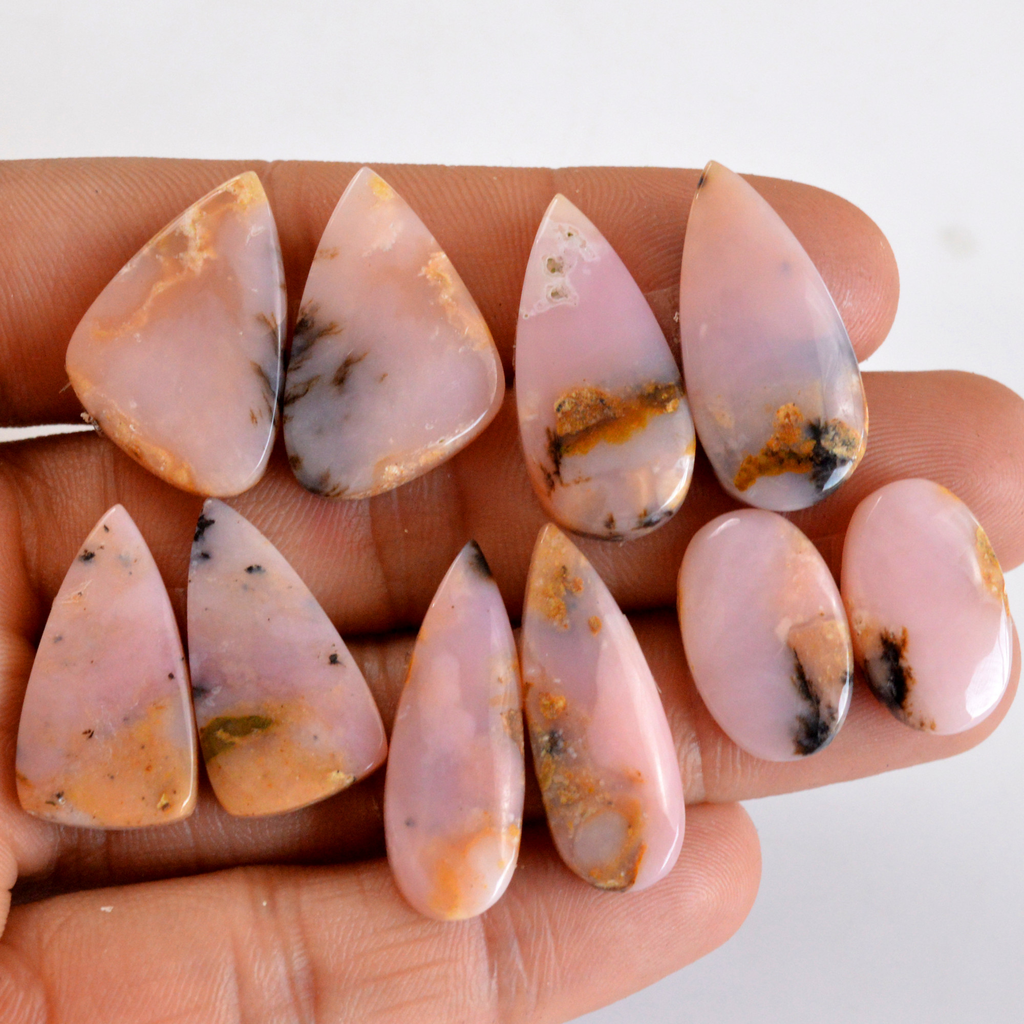 5 Pair 113 Cts Natural Smooth Pink Opal Pairs Mix Loose Gemstone Cabochon Wholesale Lot Size 18x11-27x10mm 14200