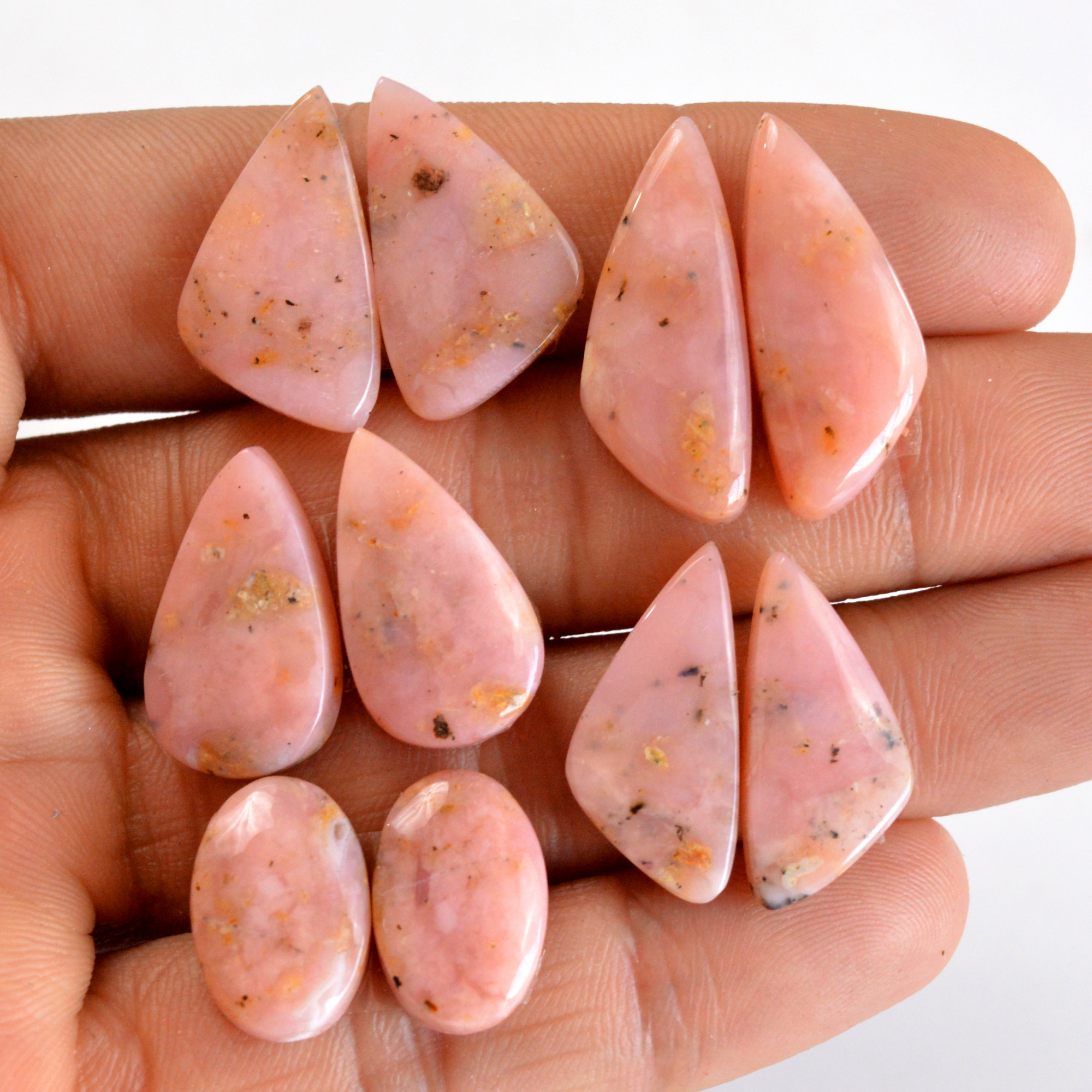 5 Pair 88 Cts Natural Smooth Pink Opal Pairs Mix Loose Gemstone Cabochon Wholesale Lot Size 16x10-26x10mm 14201