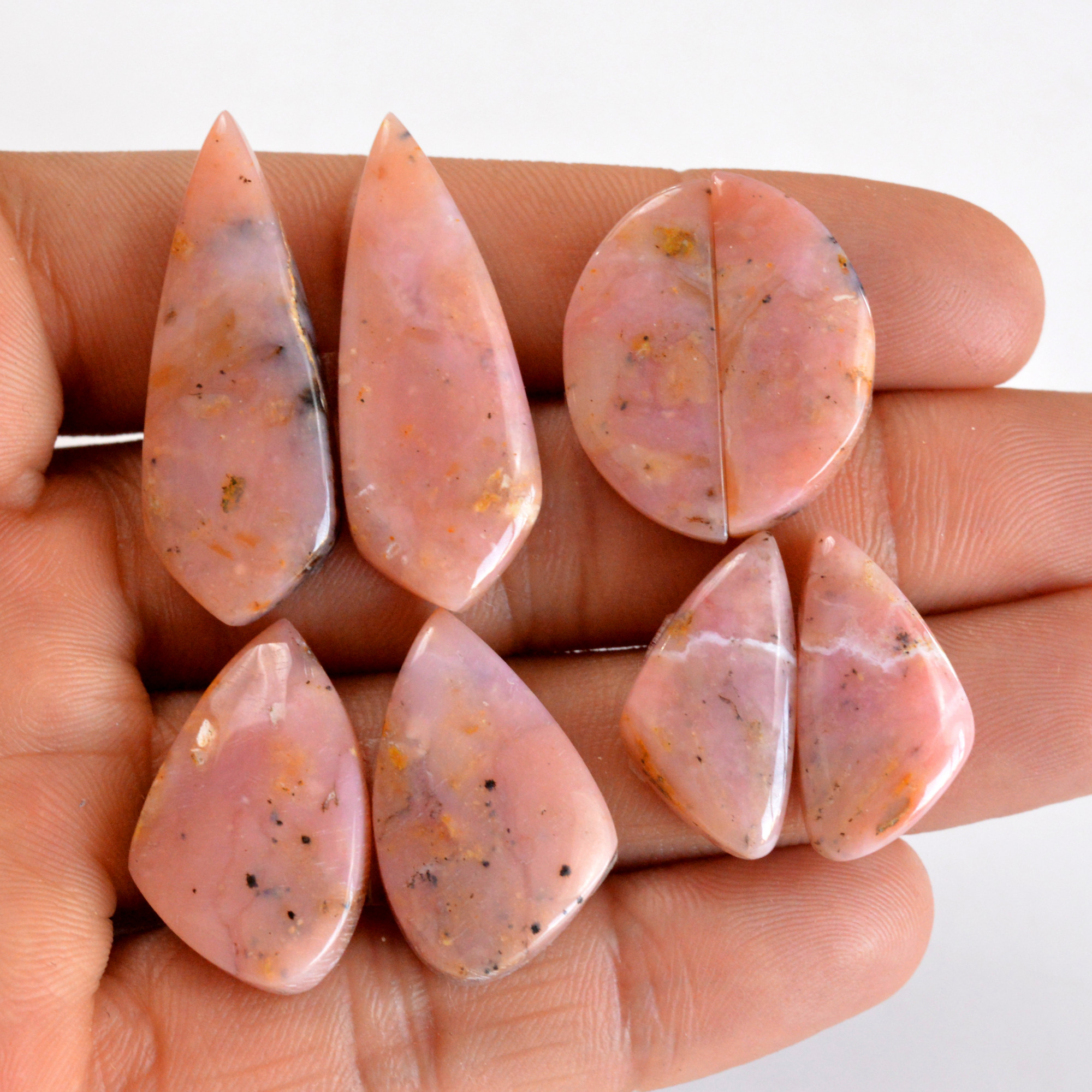 4 Pair 110 Cts Natural Smooth Pink Opal Pairs Mix Loose Gemstone Cabochon Wholesale Lot Size 22x11-36x13mm 14202