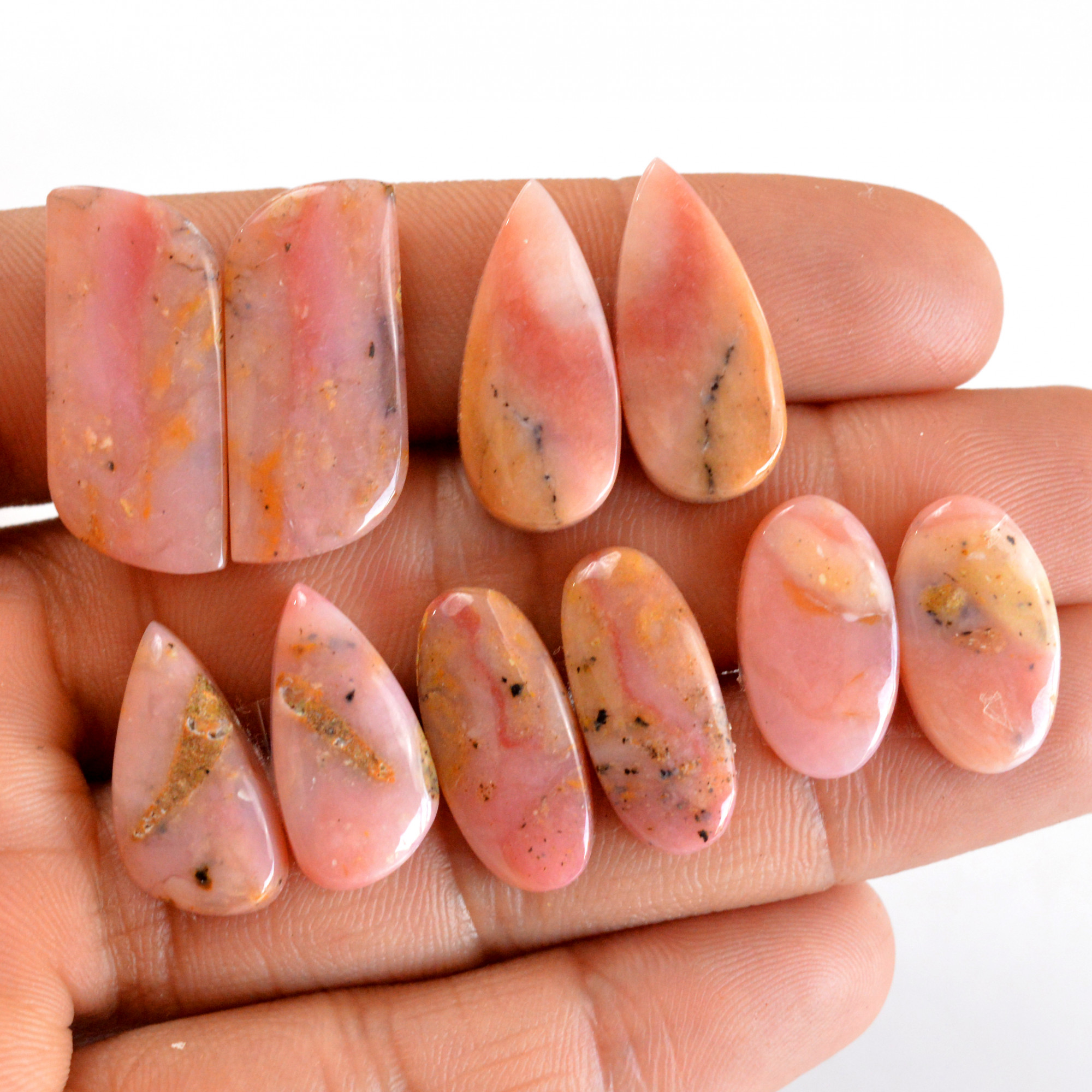 5 Pair 81 Cts Natural Smooth Pink Opal Pairs Mix Loose Gemstone Cabochon Wholesale Lot Size 20x10-25x11mm 14203