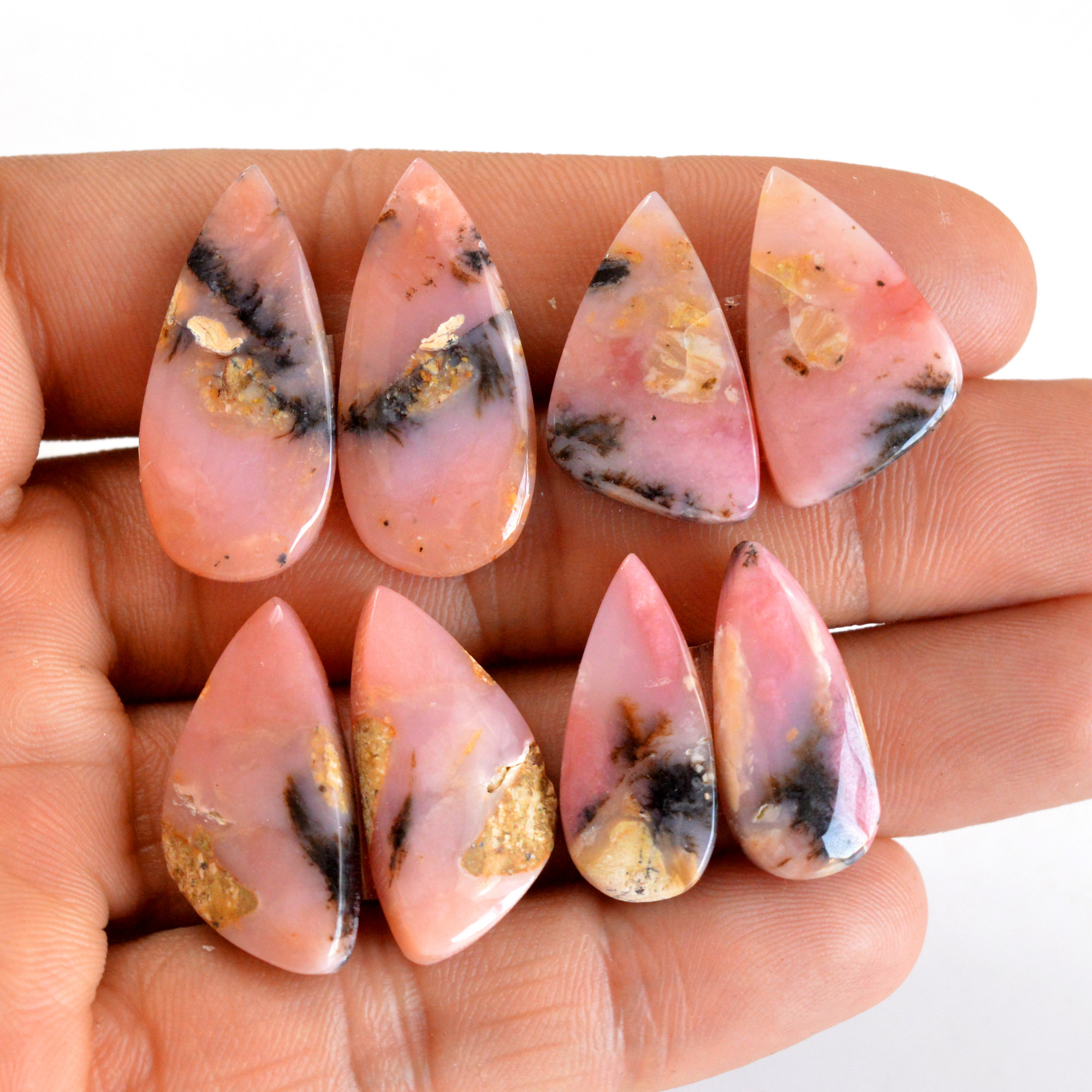 4 Pair 89 Cts Natural Smooth Pink Opal Pairs Mix Loose Gemstone Cabochon Wholesale Lot Size 23x10-29x13mm 14204