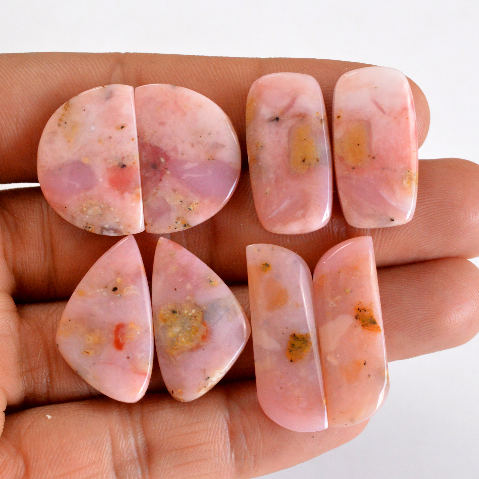 4 Pair 106 Cts Natural Smooth Pink Opal Pairs Mix Loose Gemstone Cabochon Wholesale Lot Size 24x12-28x9mm 14205