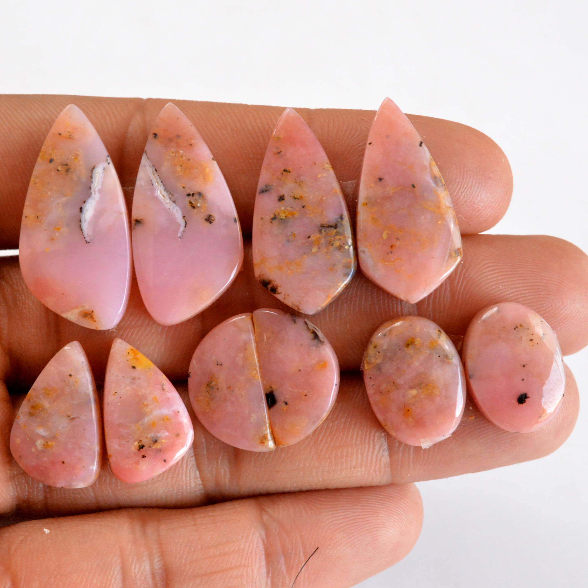 5 Pair 98 Cts Natural Smooth Pink Opal Pairs Mix Loose Gemstone Cabochon Wholesale Lot Size 16x12-28x13mm 14206