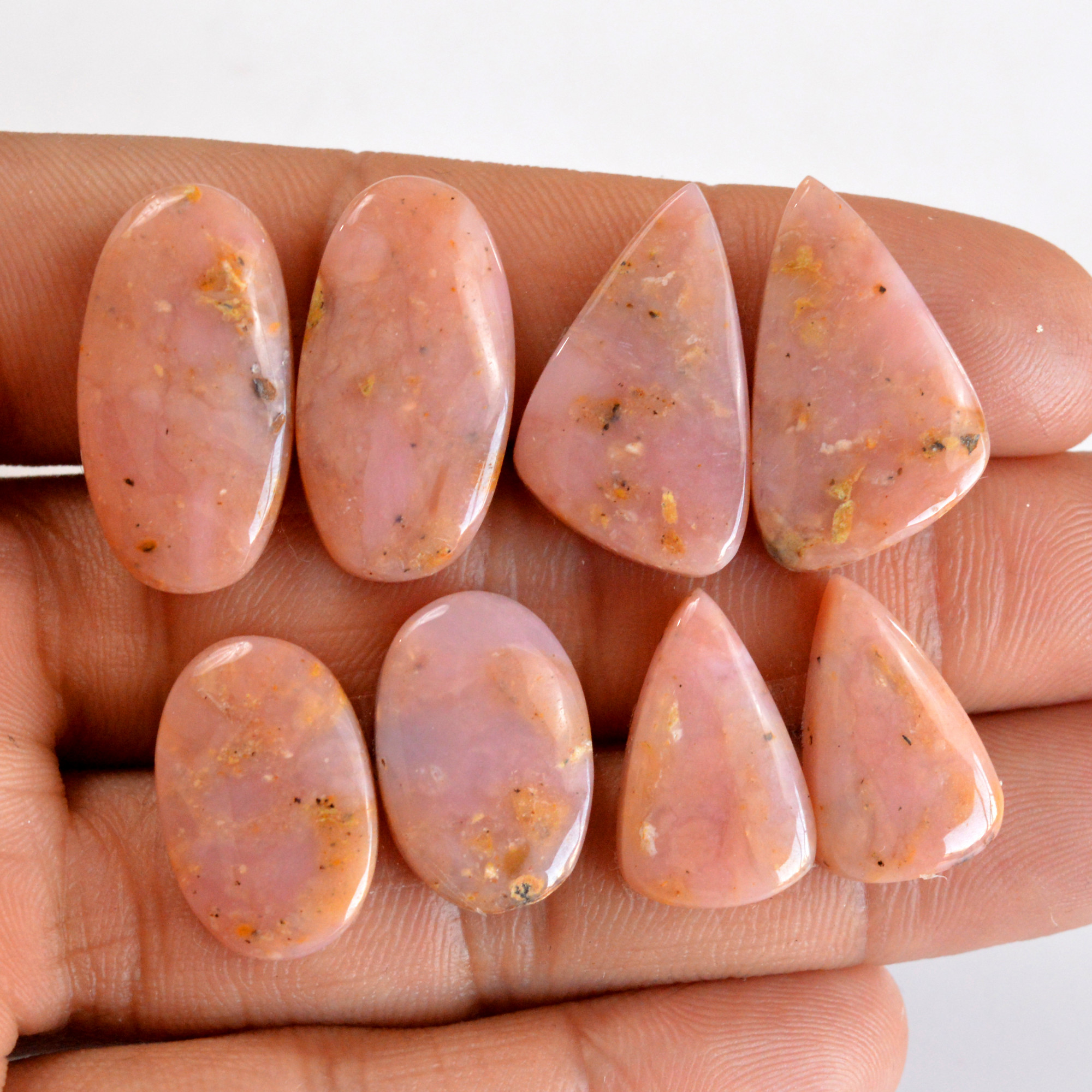 4 Pair 82 Cts Natural Smooth Pink Opal Pairs Mix Loose Gemstone Cabochon Wholesale Lot Size 18x11-24x12mm 14208