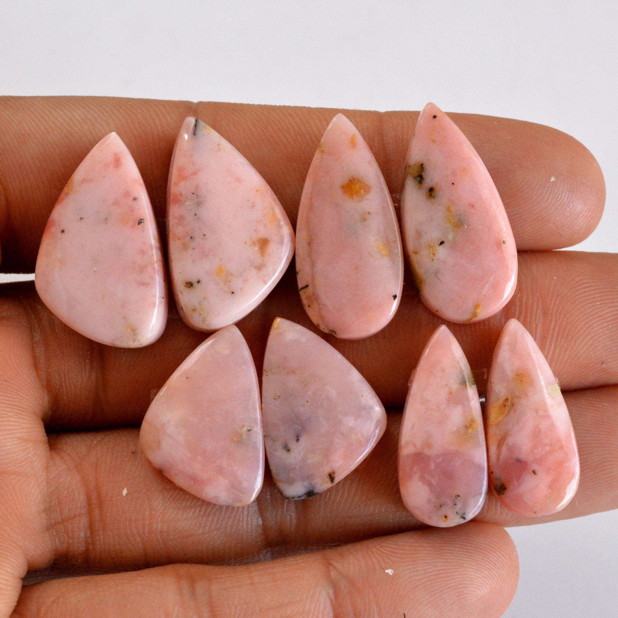 4 Pair 92 Cts Natural Smooth Pink Opal Pairs Mix Loose Gemstone Cabochon Wholesale Lot Size 22x9-25x12mm 14209