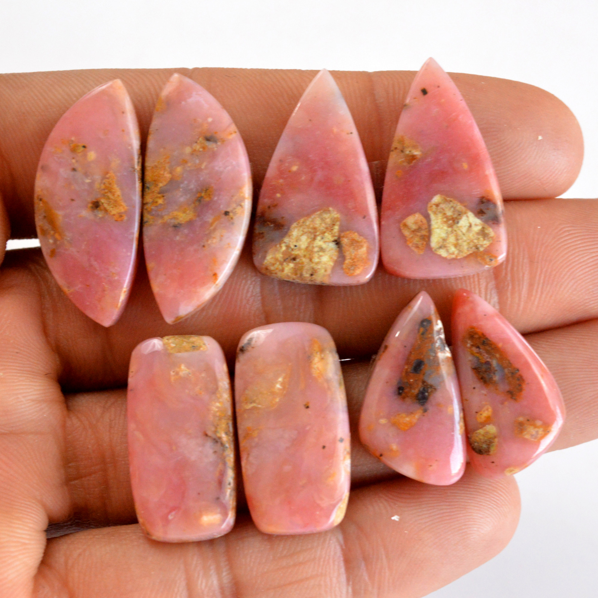 4 Pair 108 Cts Natural Smooth Pink Opal Pairs Mix Loose Gemstone Cabochon Wholesale Lot Size 22x12-29x12mm 14210