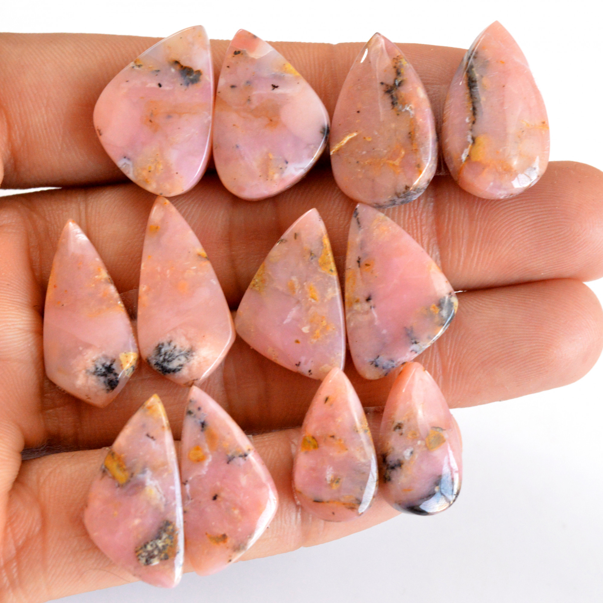 6 Pair 118 Cts Natural Smooth Pink Opal Pairs Mix Loose Gemstone Cabochon Wholesale Lot Size 19x10-26x12mm 14211