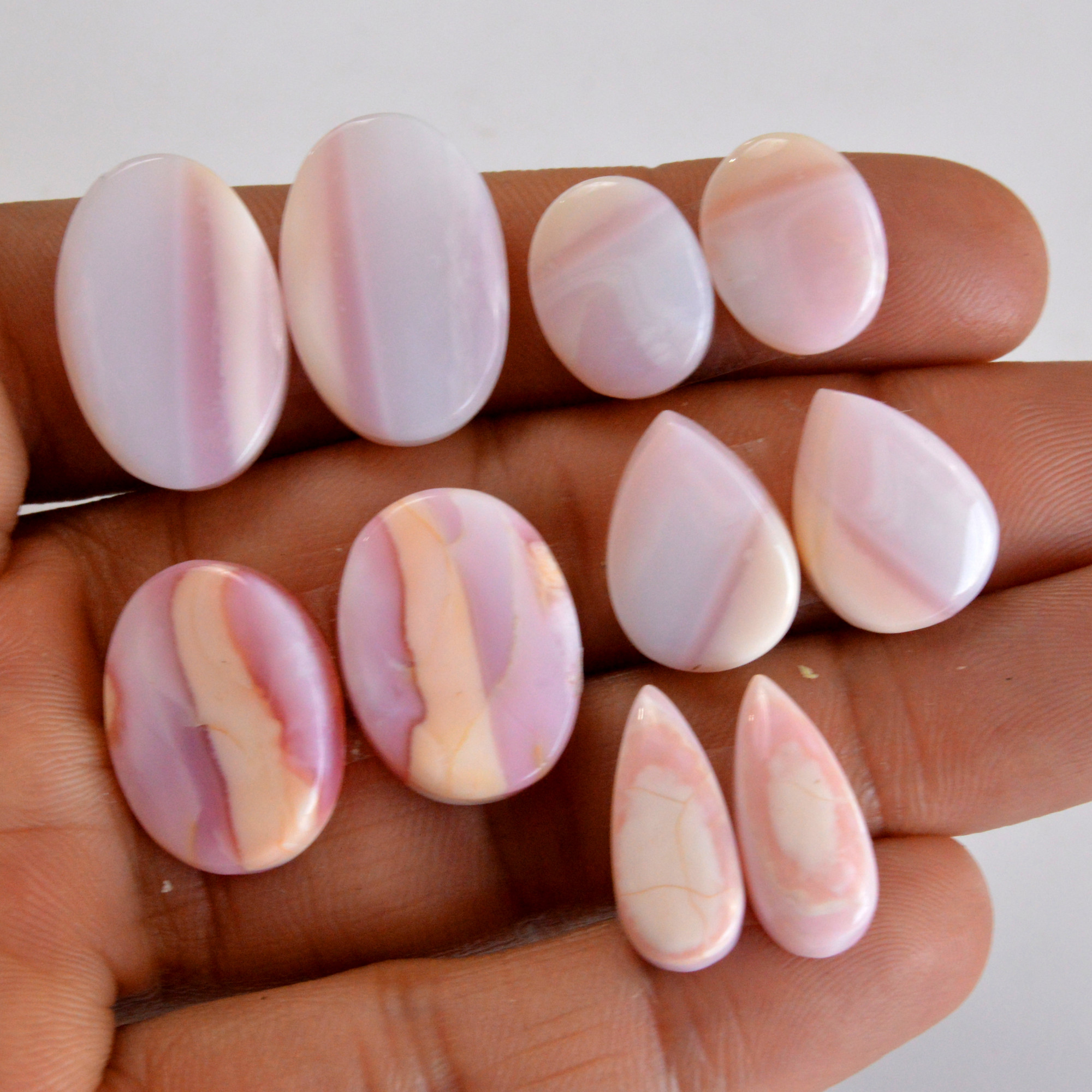 5 Pair 101 Cts Natural Smooth Pink Opal Pairs Mix Loose Gemstone Cabochon Wholesale Lot Size 14x11-22x14mm14213