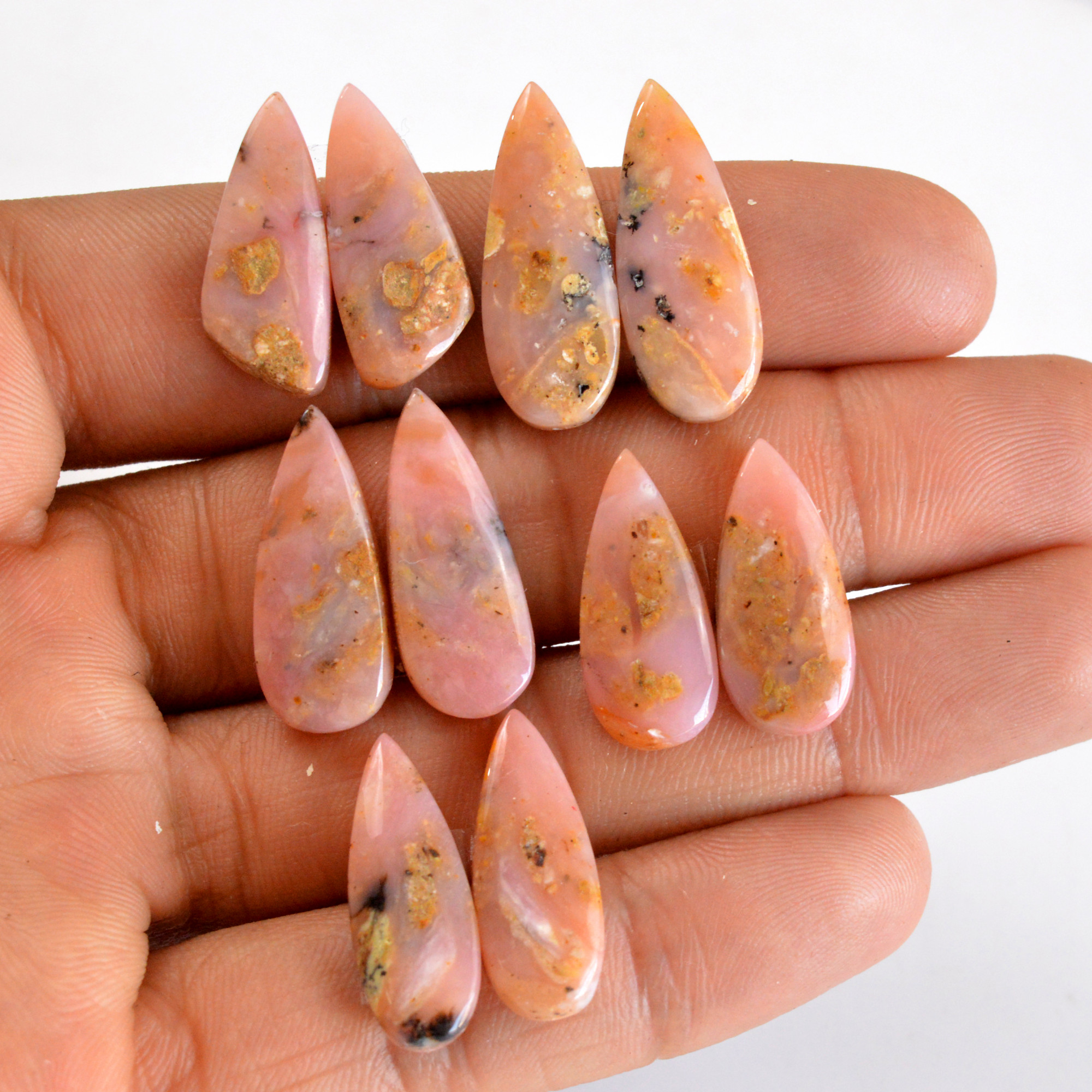 5 Pair 70 Cts Natural Smooth Pink Opal Pairs Mix Loose Gemstone Cabochon Wholesale Lot Size 21x9-26x9mm 14215