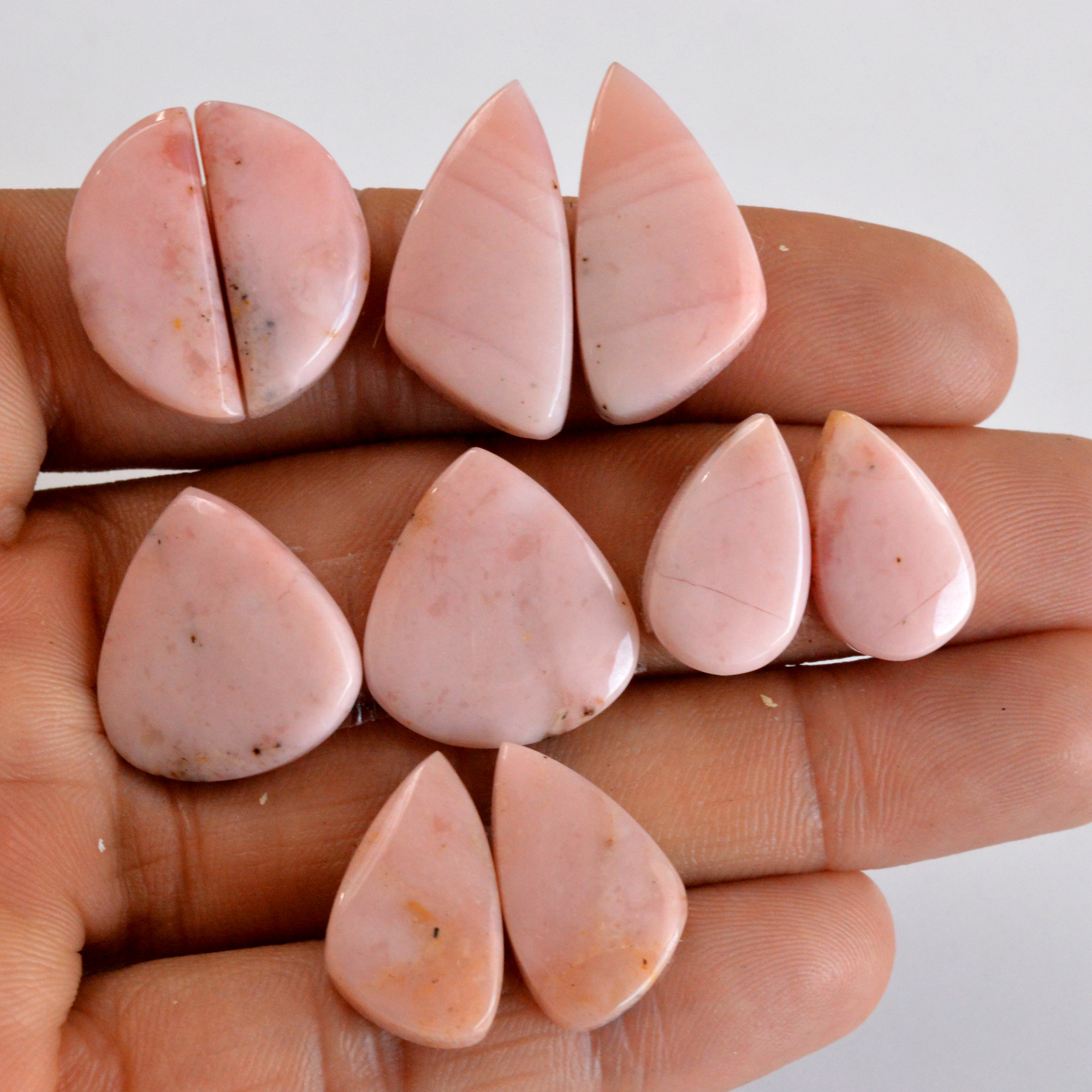 5 Pair 105 Cts Natural Smooth Pink Opal Pairs Mix Loose Gemstone Cabochon Wholesale Lot Size 18x10-26x13mm 14216