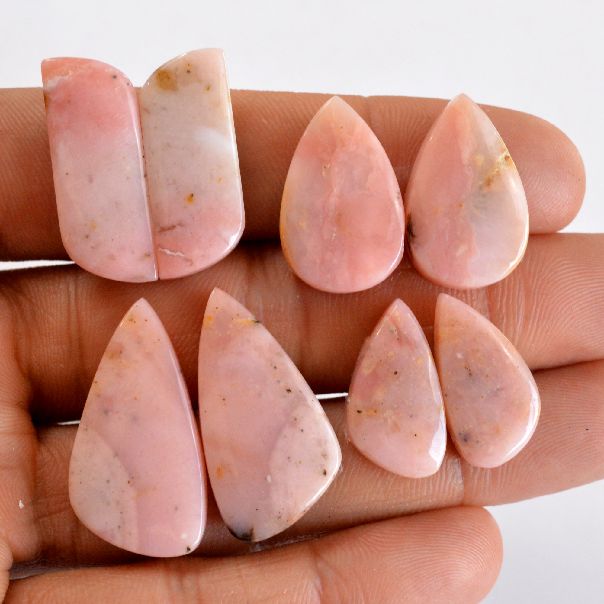 4 Pair 95 Cts Natural Smooth Pink Opal Pairs Mix Loose Gemstone Cabochon Wholesale Lot Size 20x10-28x9mm 14217